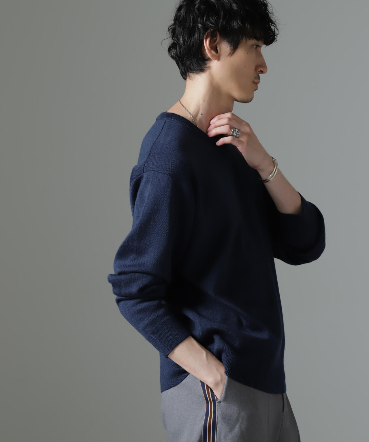 タスマニアミックス ミラノリブリラックスクルーネックニット