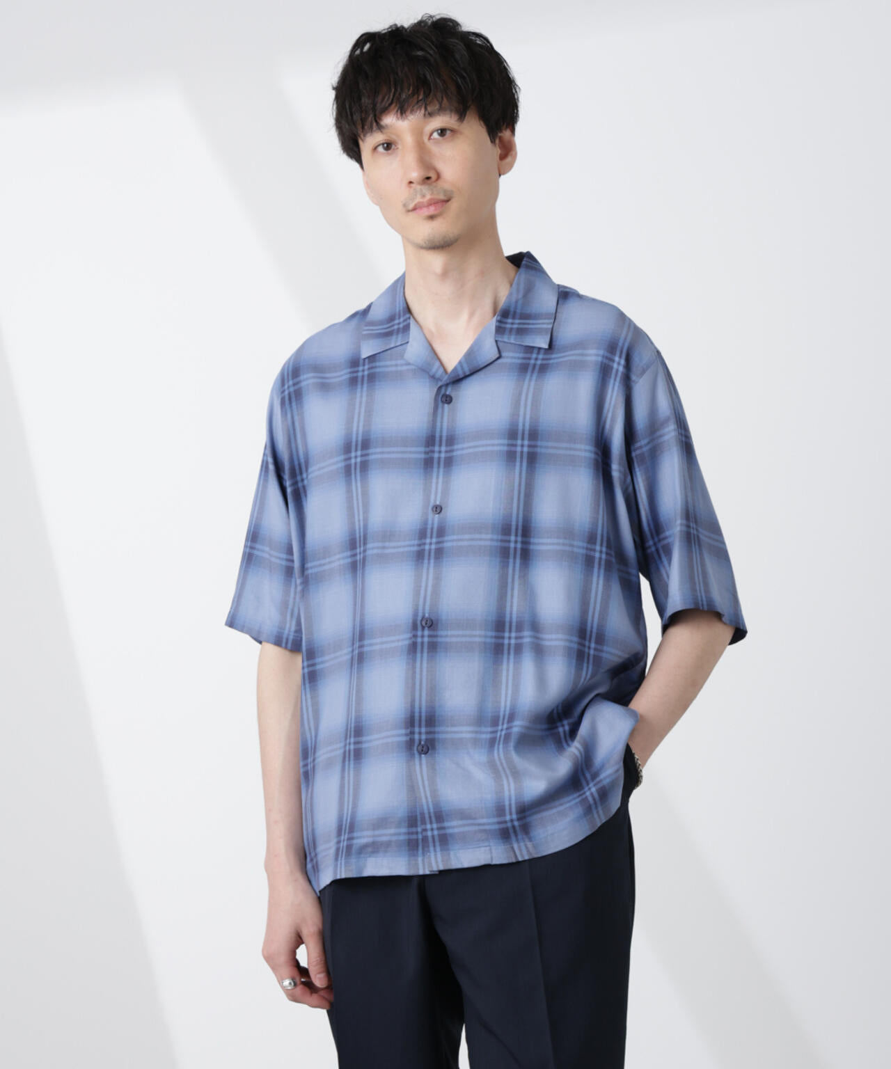 オリジナルパターンオンブレーシャツ 半袖