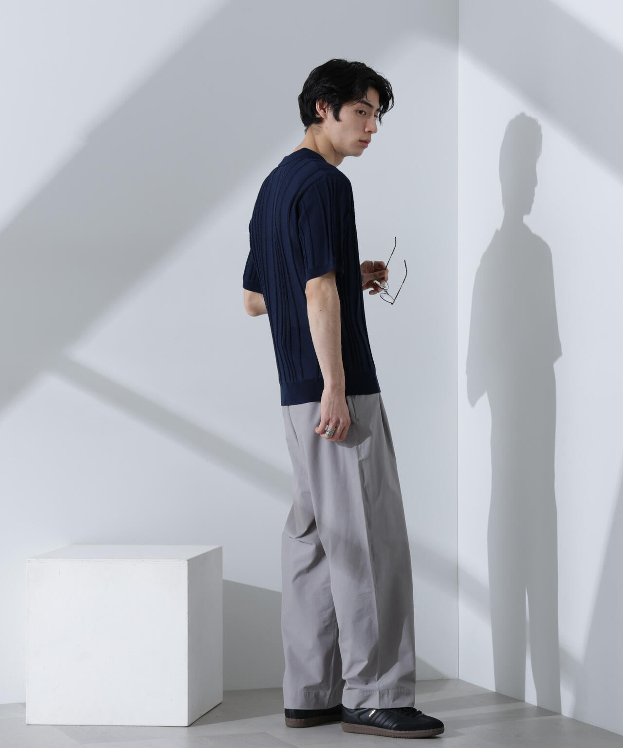 ストライプニットポロ 半袖