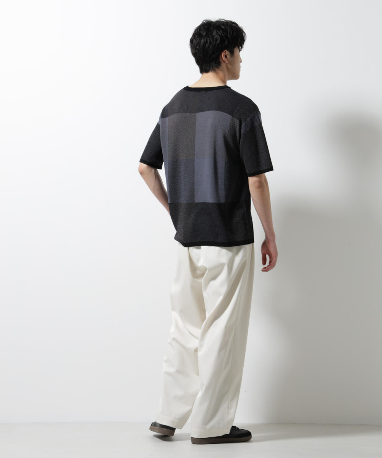 ブロックチェックニットTシャツ 半袖