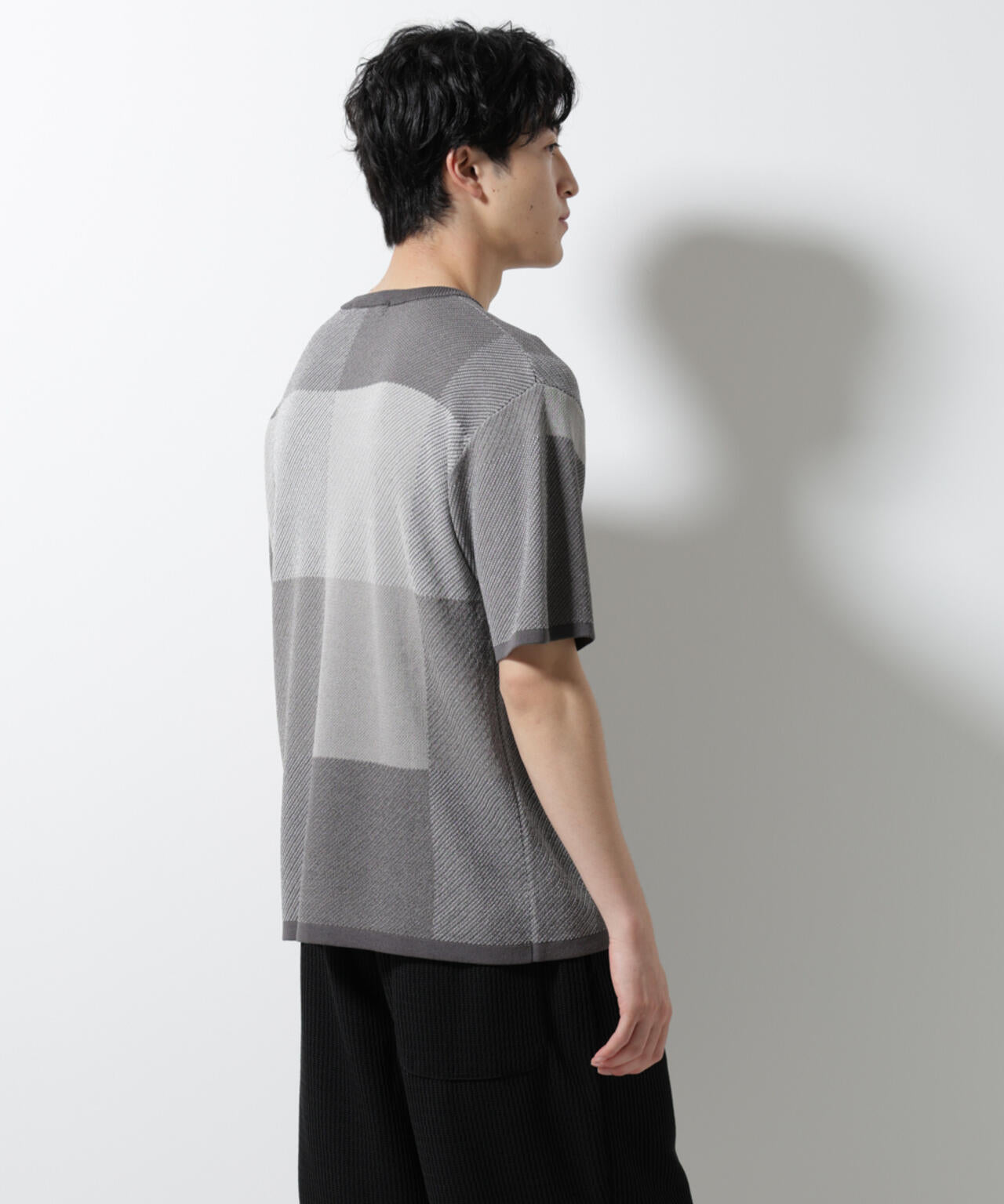ブロックチェックニットTシャツ 半袖