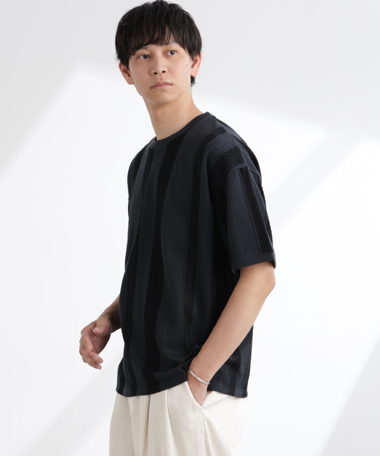 ストライプジャガードTシャツ 半袖