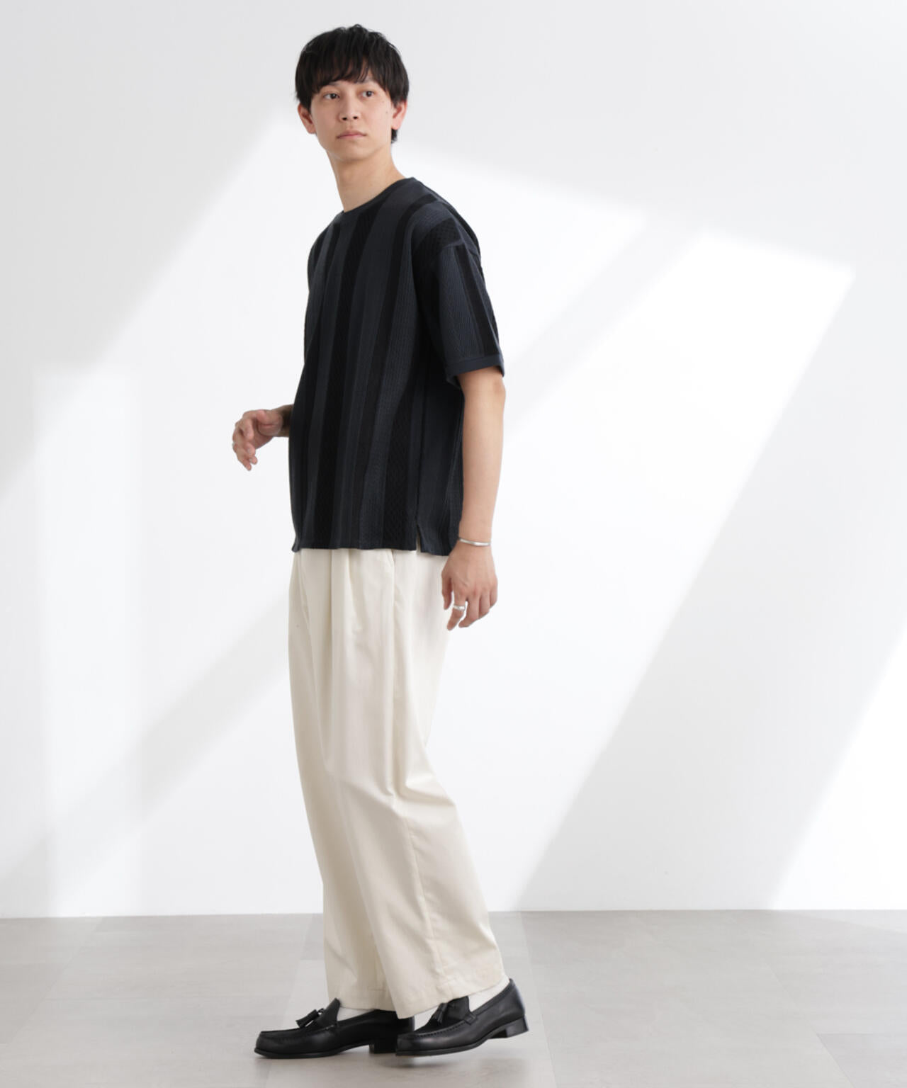 ストライプジャガードTシャツ 半袖