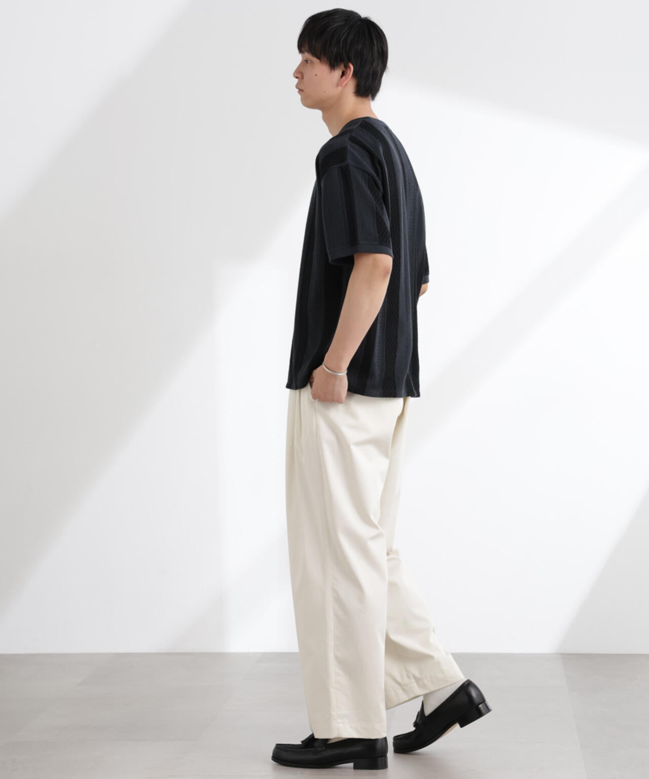 ストライプジャガードTシャツ 半袖
