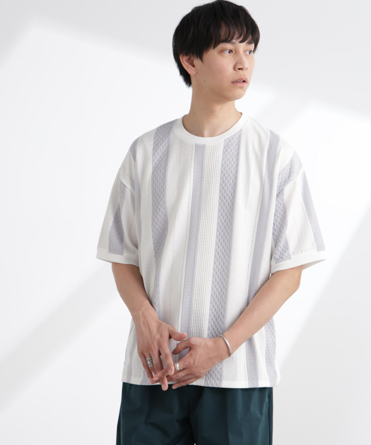 ストライプジャガードTシャツ 半袖