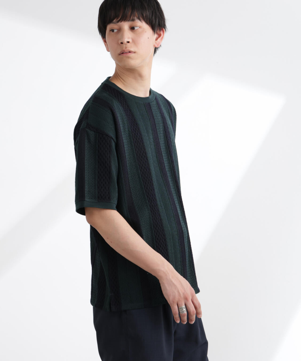ストライプジャガードTシャツ 半袖