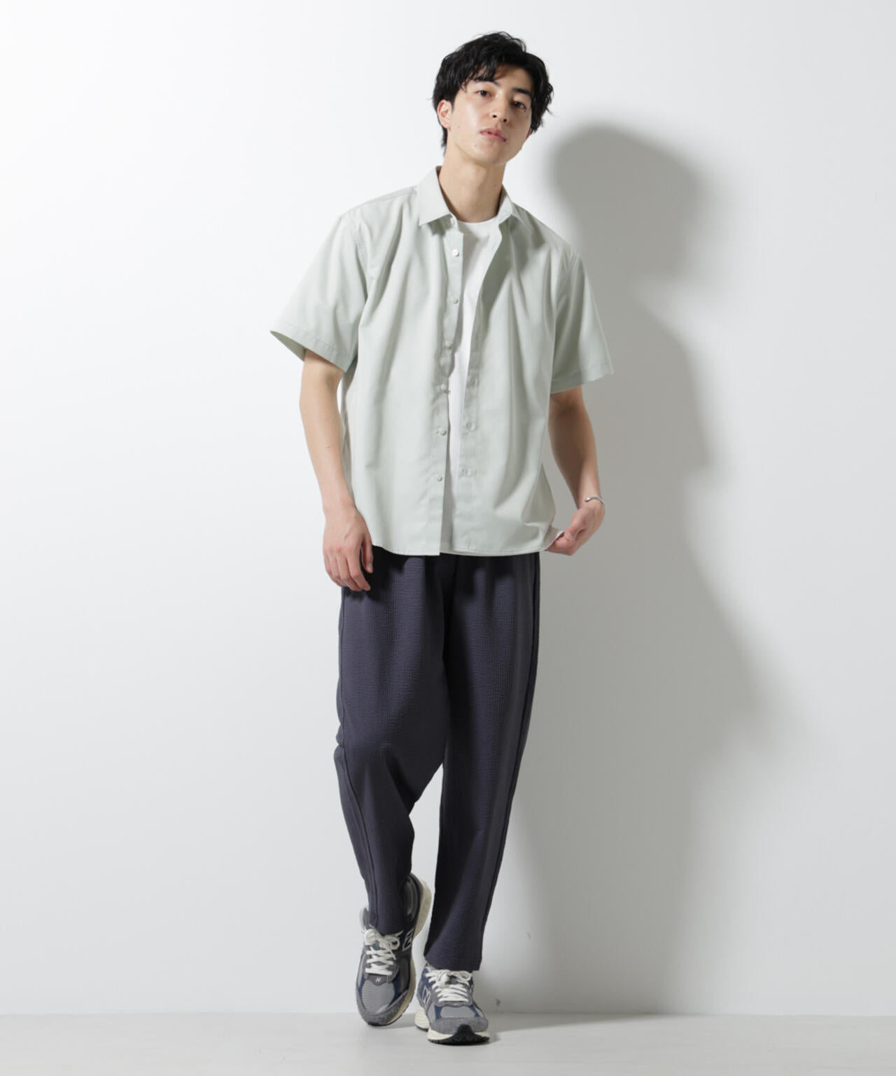 ジャージーサッカーワイドテーパードパンツ