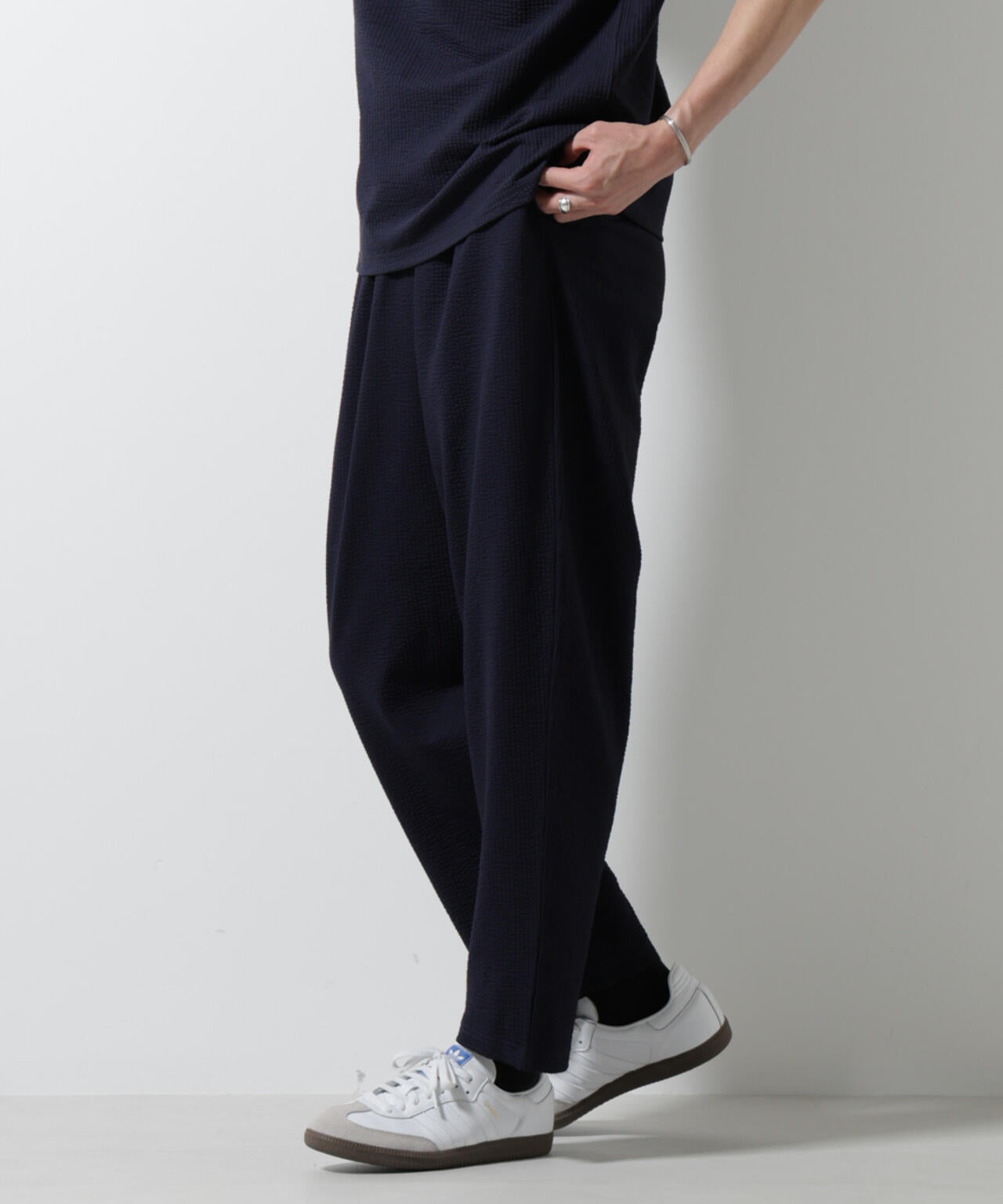 ジャージーサッカーワイドテーパードパンツ
