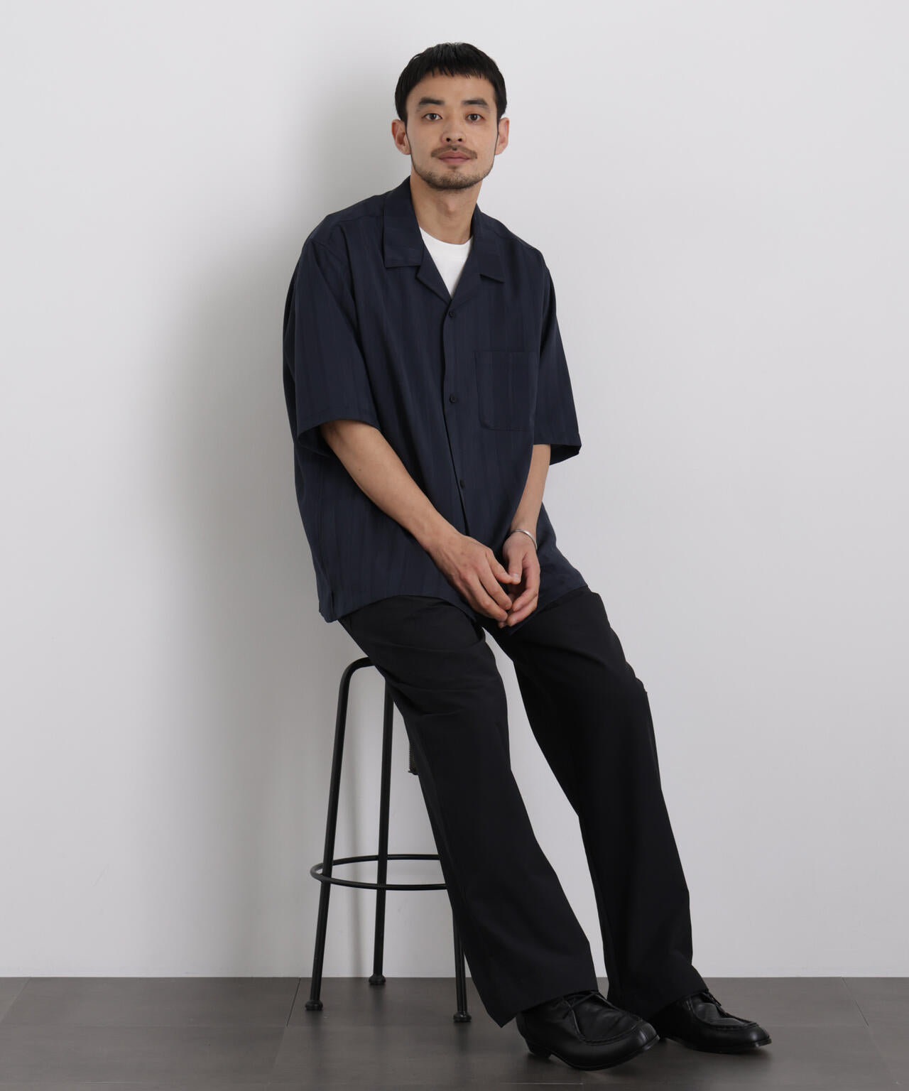 ジャガードストライプシャツ 半袖