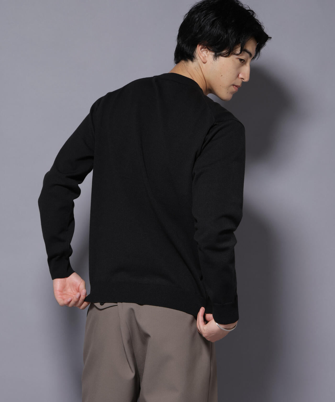 ダブルフェイスストレッチモックネックニット