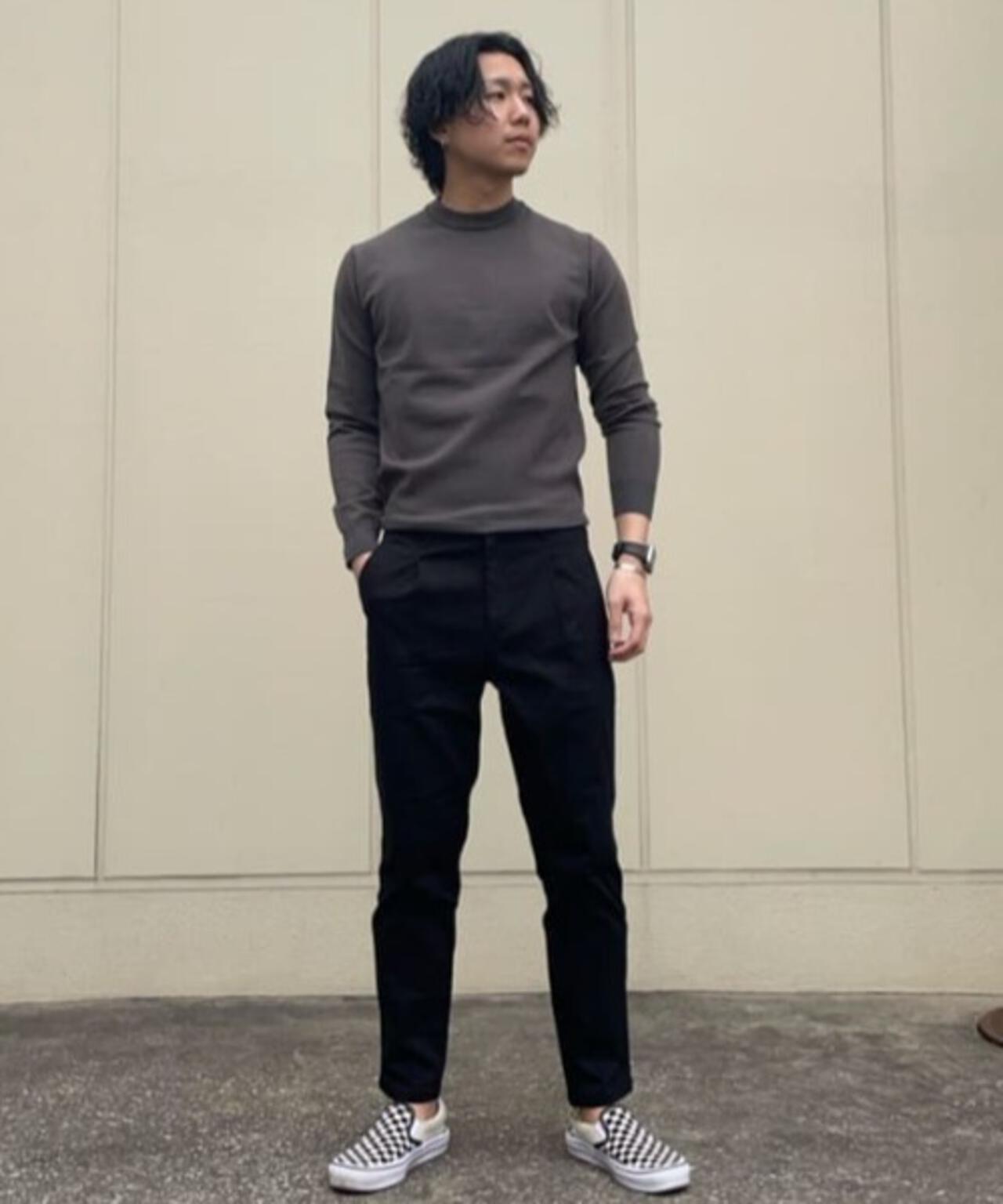 ダブルフェイスストレッチモックネックニット