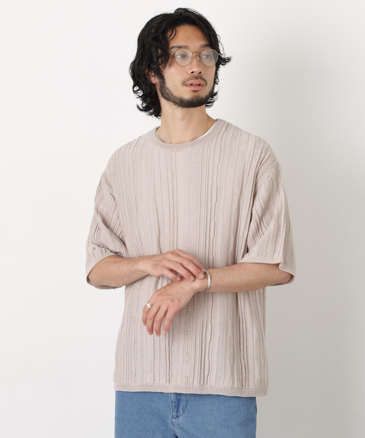 立体ジャガードニット 半袖