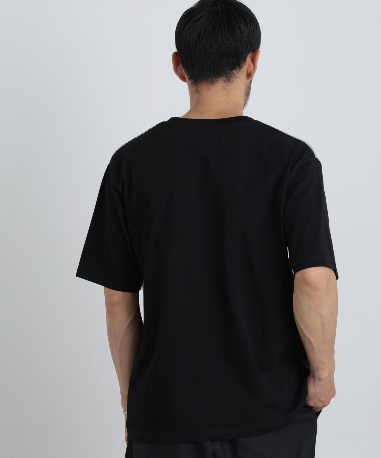 切替チェックニットTシャツ 半袖