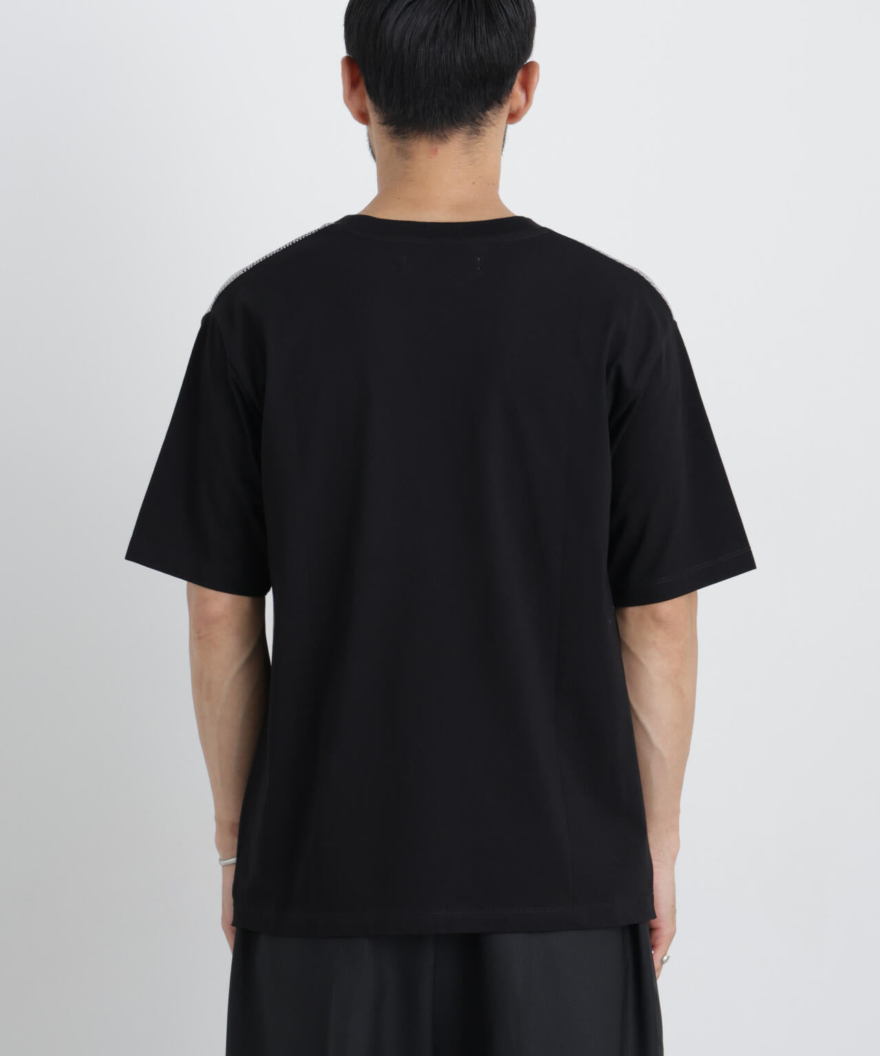 切替チェックニットTシャツ 半袖