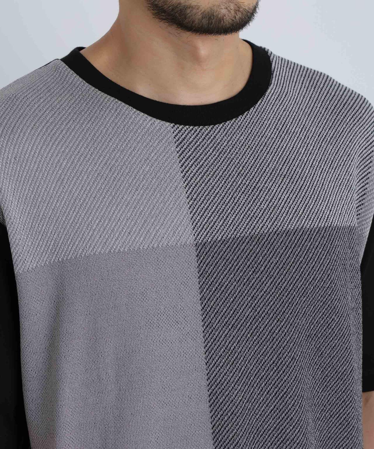切替チェックニットTシャツ 半袖