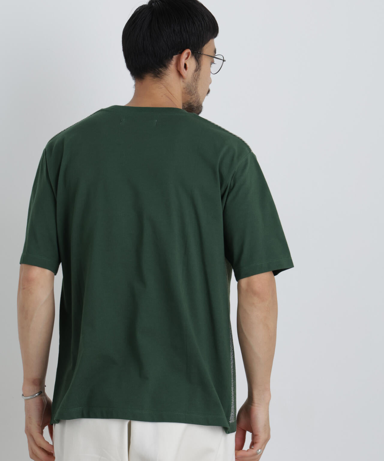 切替チェックニットTシャツ 半袖