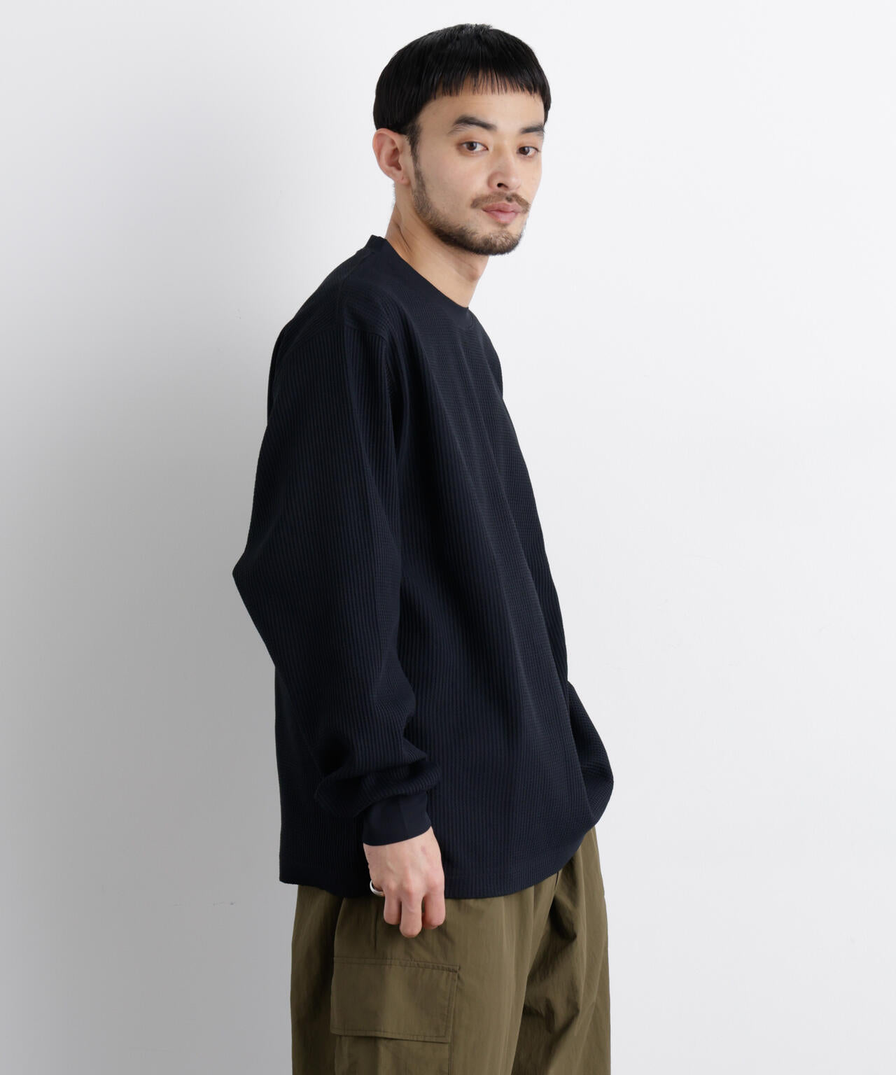 ワッフルプルオーバーTシャツ 長袖