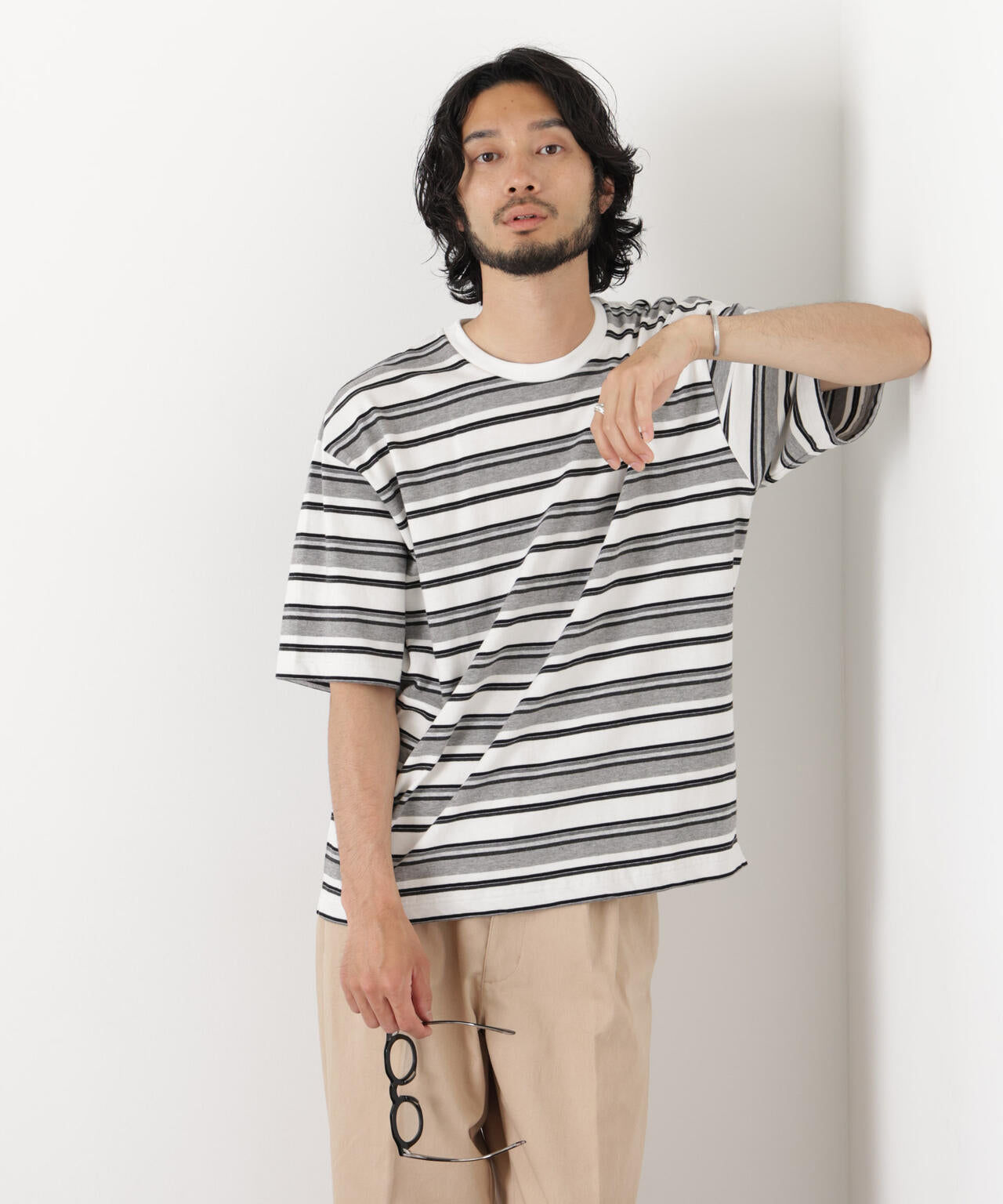 コーマコットンランダムボーダーTシャツ