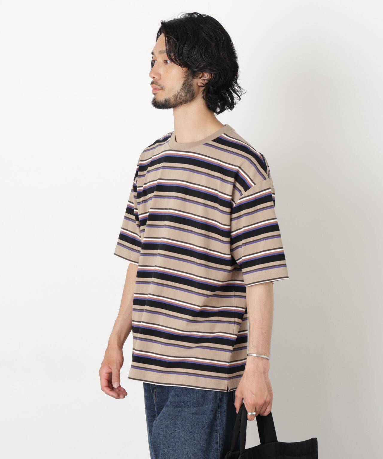 コーマコットンランダムボーダーTシャツ