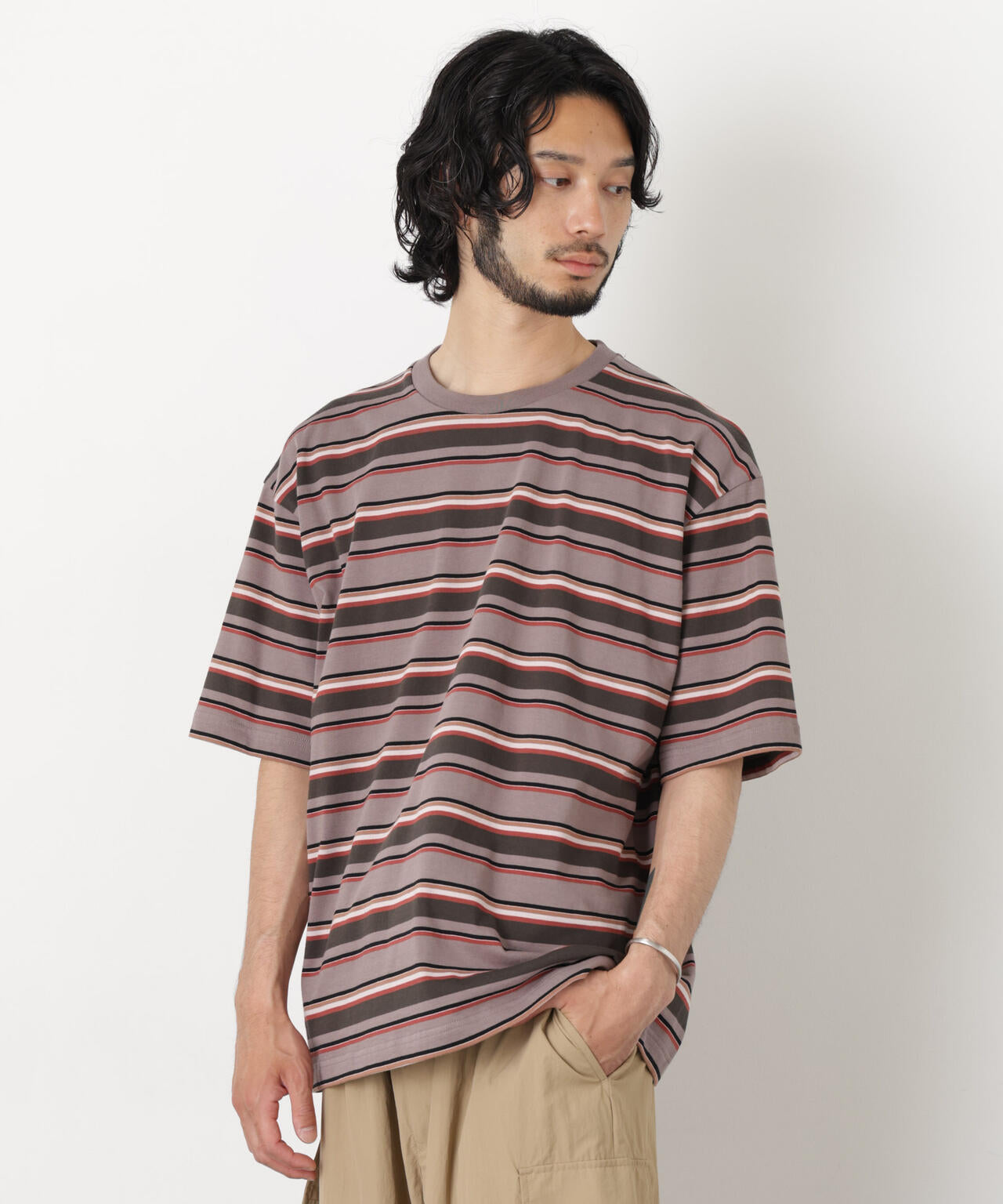 コーマコットンランダムボーダーTシャツ