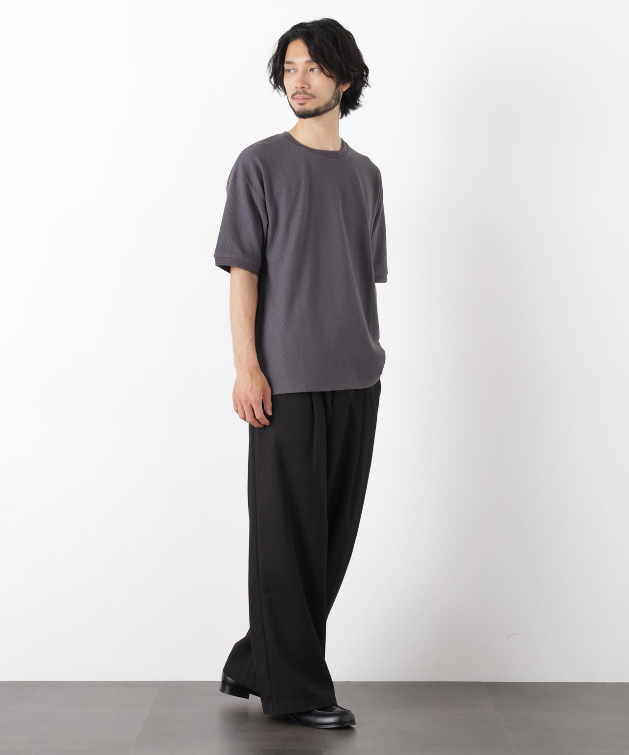ヘリンボンジャガードTシャツ 半袖