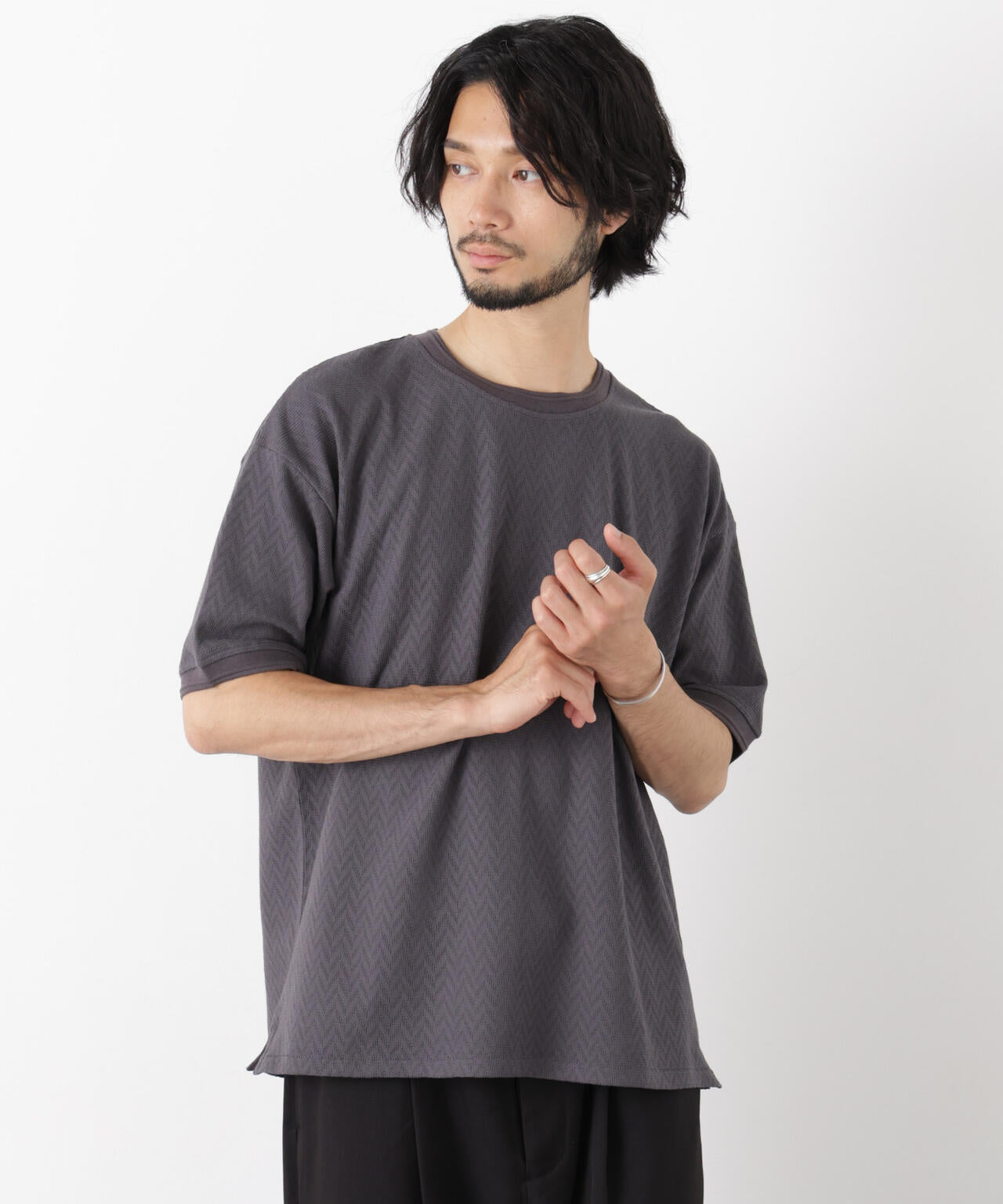 ヘリンボンジャガードTシャツ 半袖