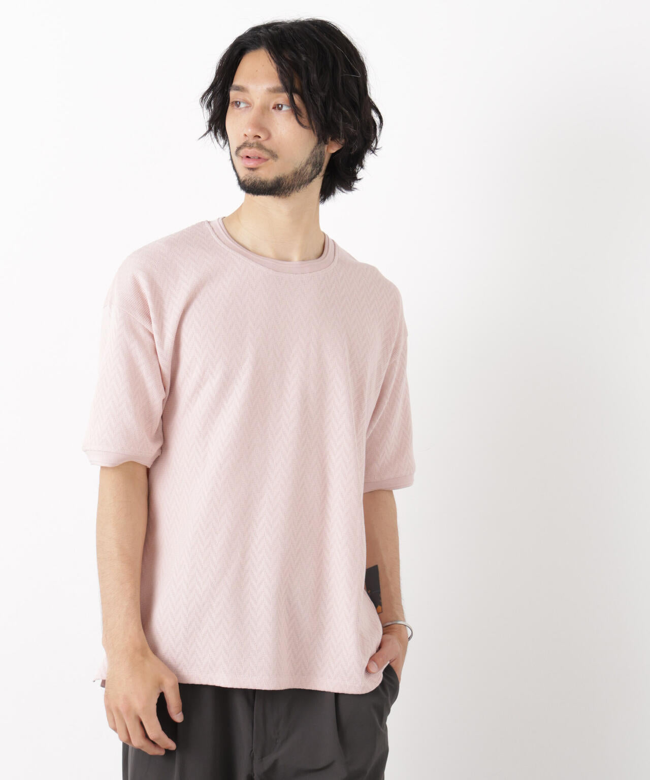 ヘリンボンジャガードTシャツ 半袖
