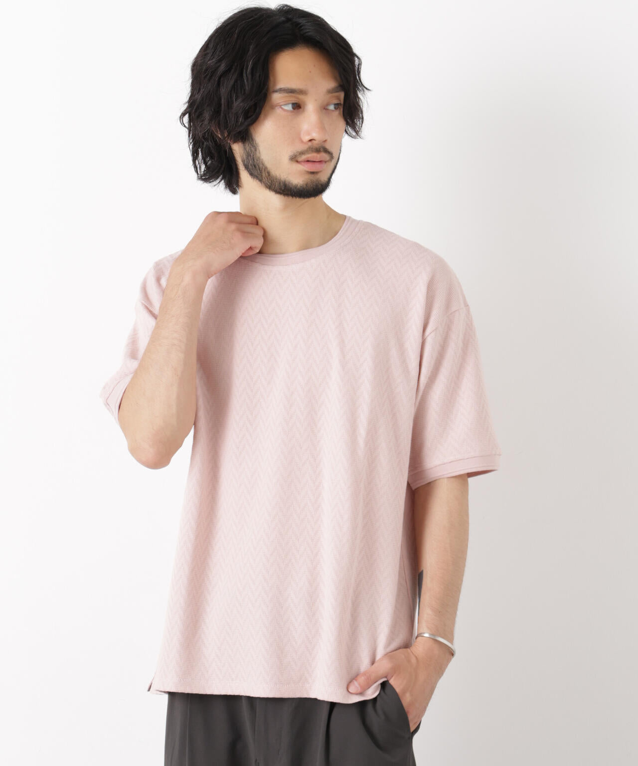 ヘリンボンジャガードTシャツ 半袖