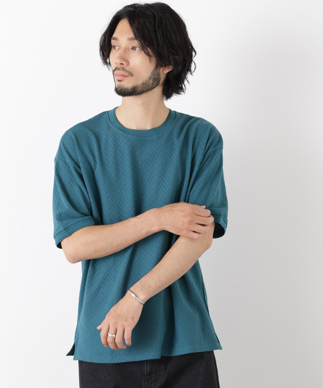 ヘリンボンジャガードTシャツ 半袖