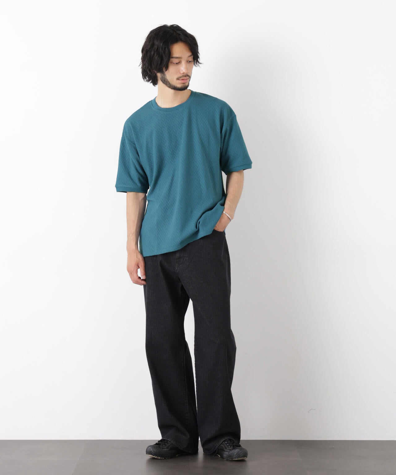ヘリンボンジャガードTシャツ 半袖