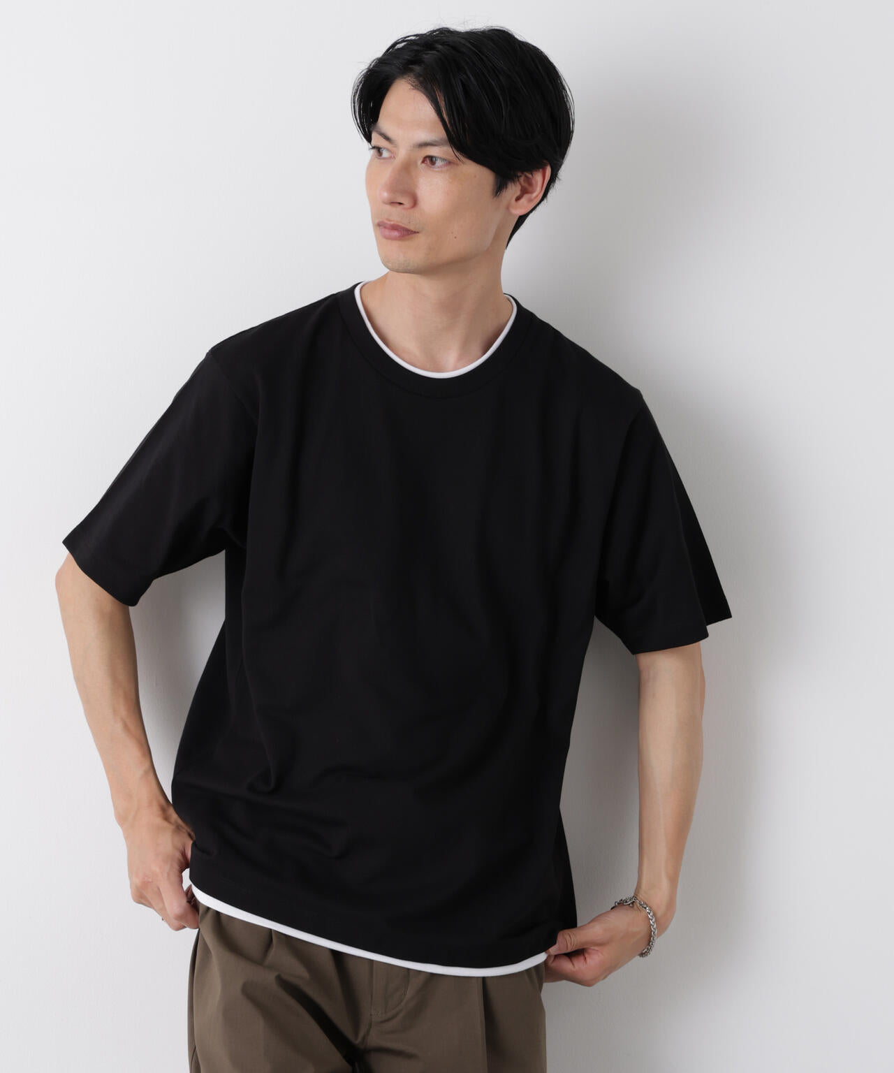 フェイクレイヤード鹿の子Tシャツ 半袖