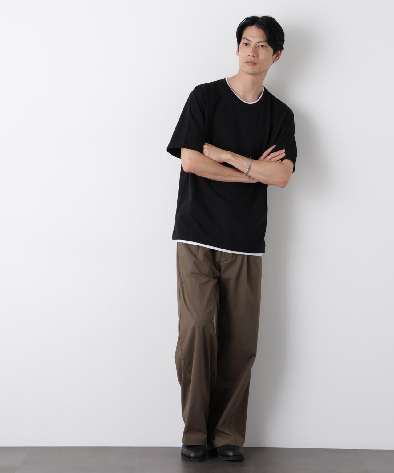 フェイクレイヤード鹿の子Tシャツ 半袖