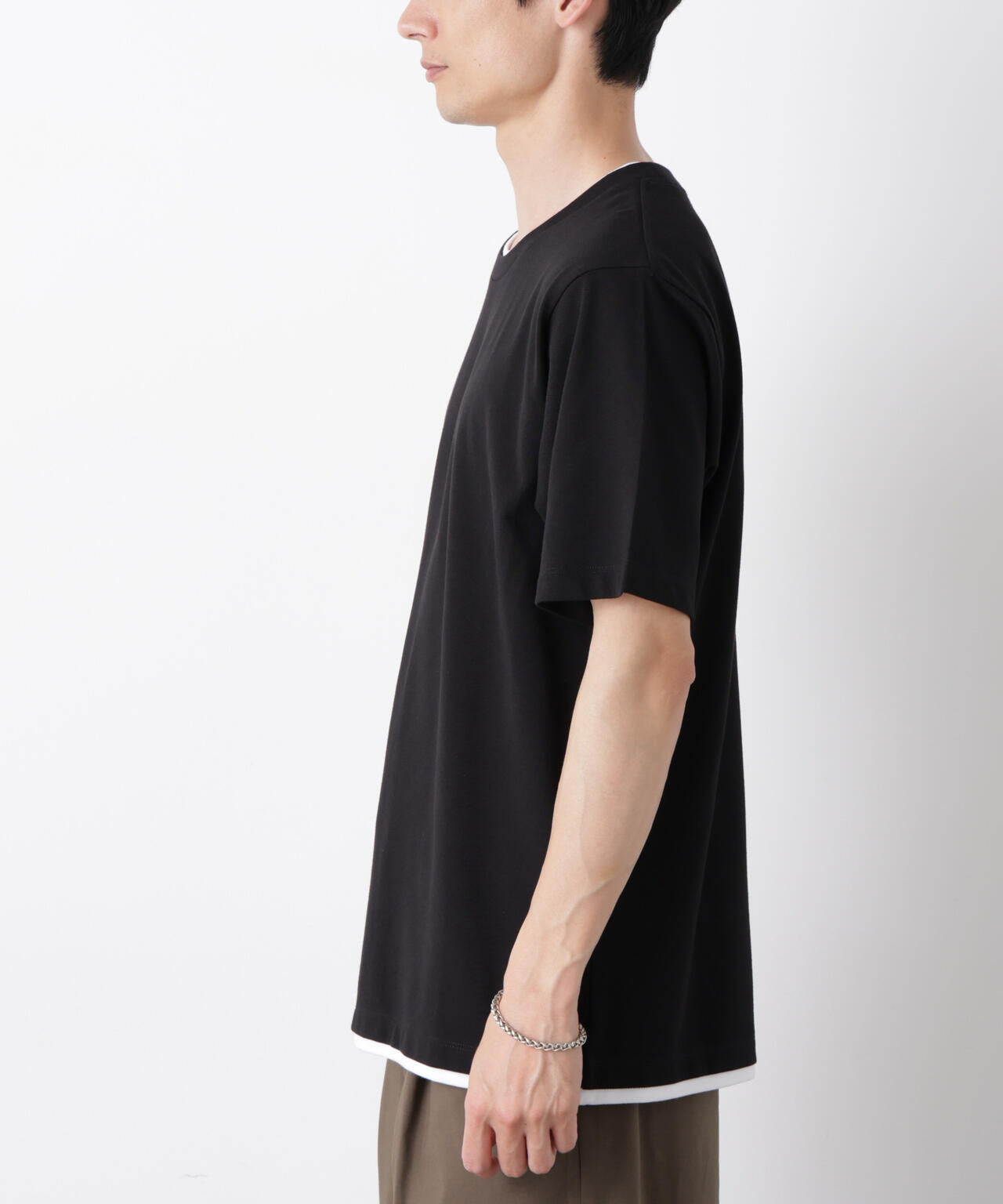 フェイクレイヤード鹿の子Tシャツ 半袖