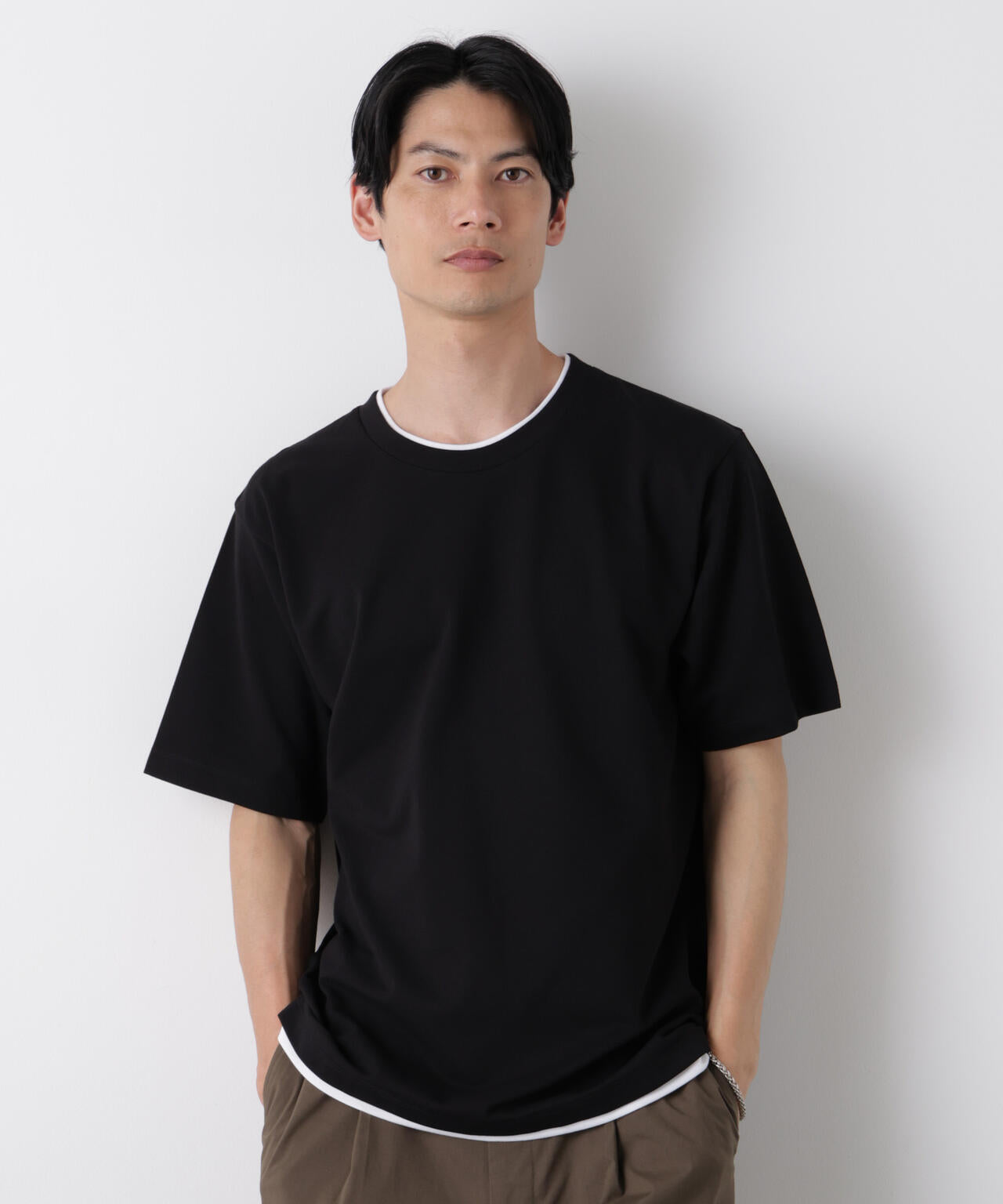 フェイクレイヤード鹿の子Tシャツ 半袖