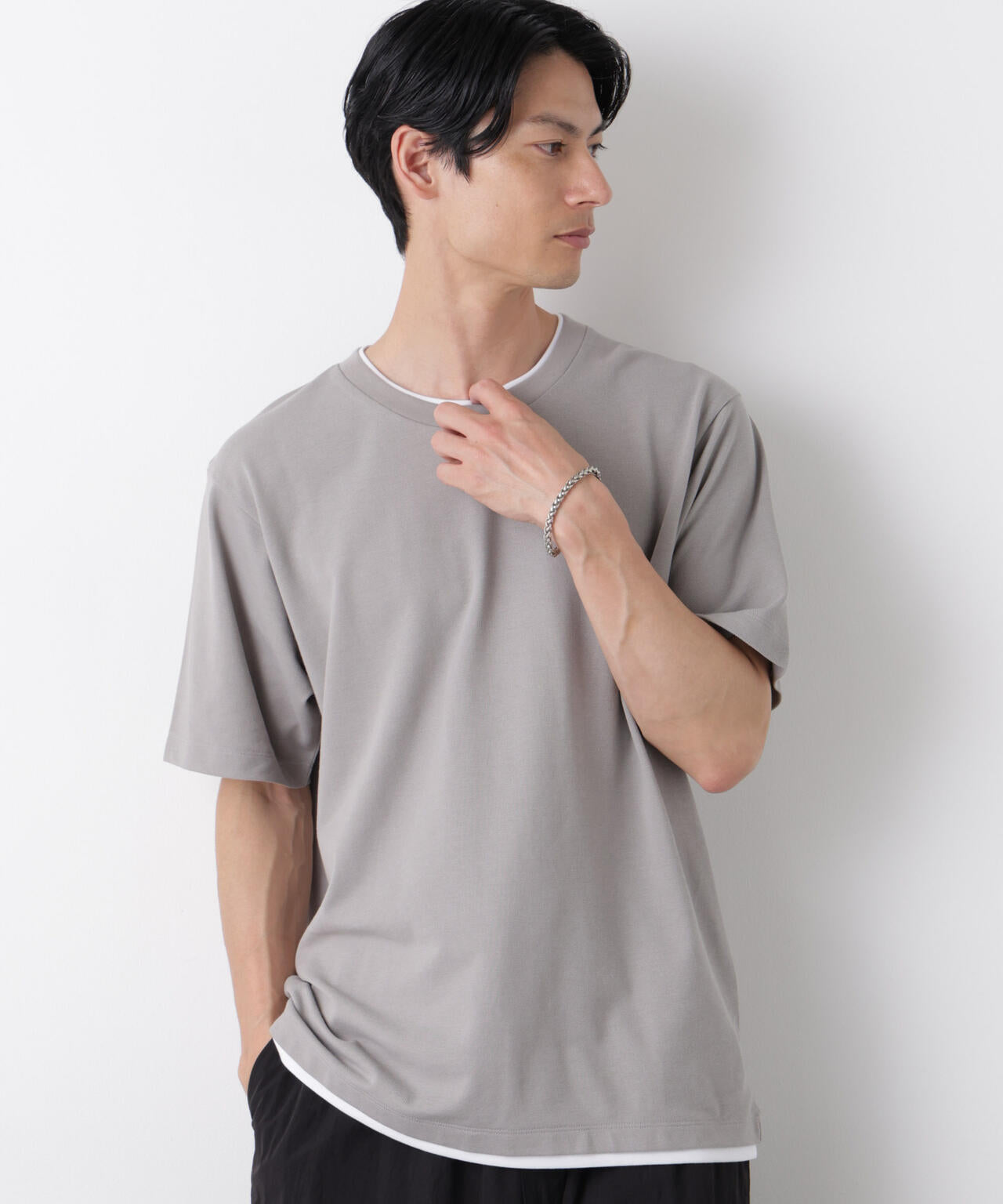 フェイクレイヤード鹿の子Tシャツ 半袖