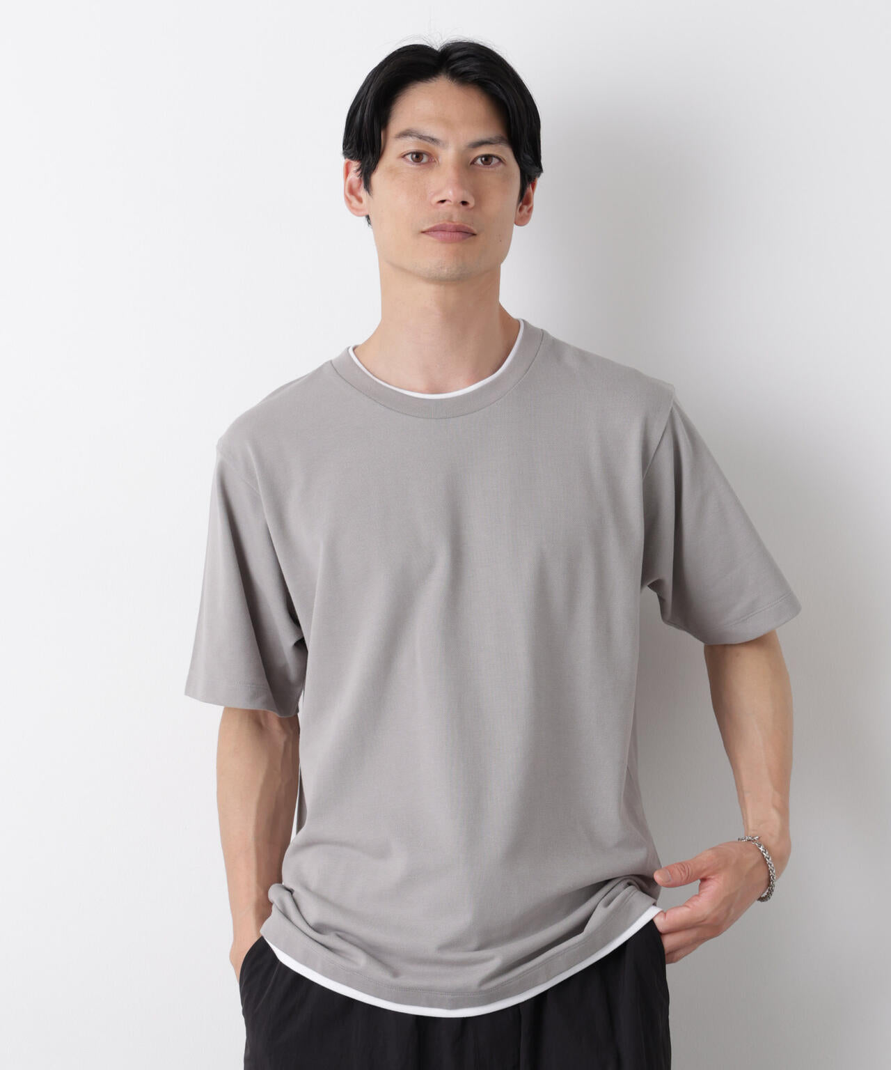 フェイクレイヤード鹿の子Tシャツ 半袖