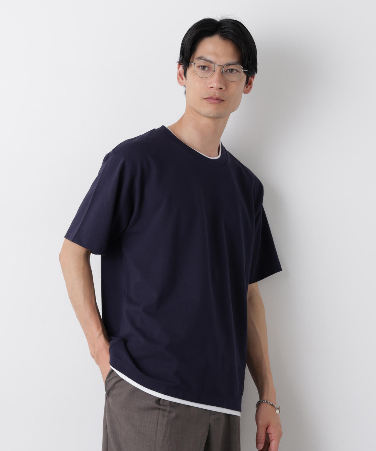 フェイクレイヤード鹿の子Tシャツ 半袖