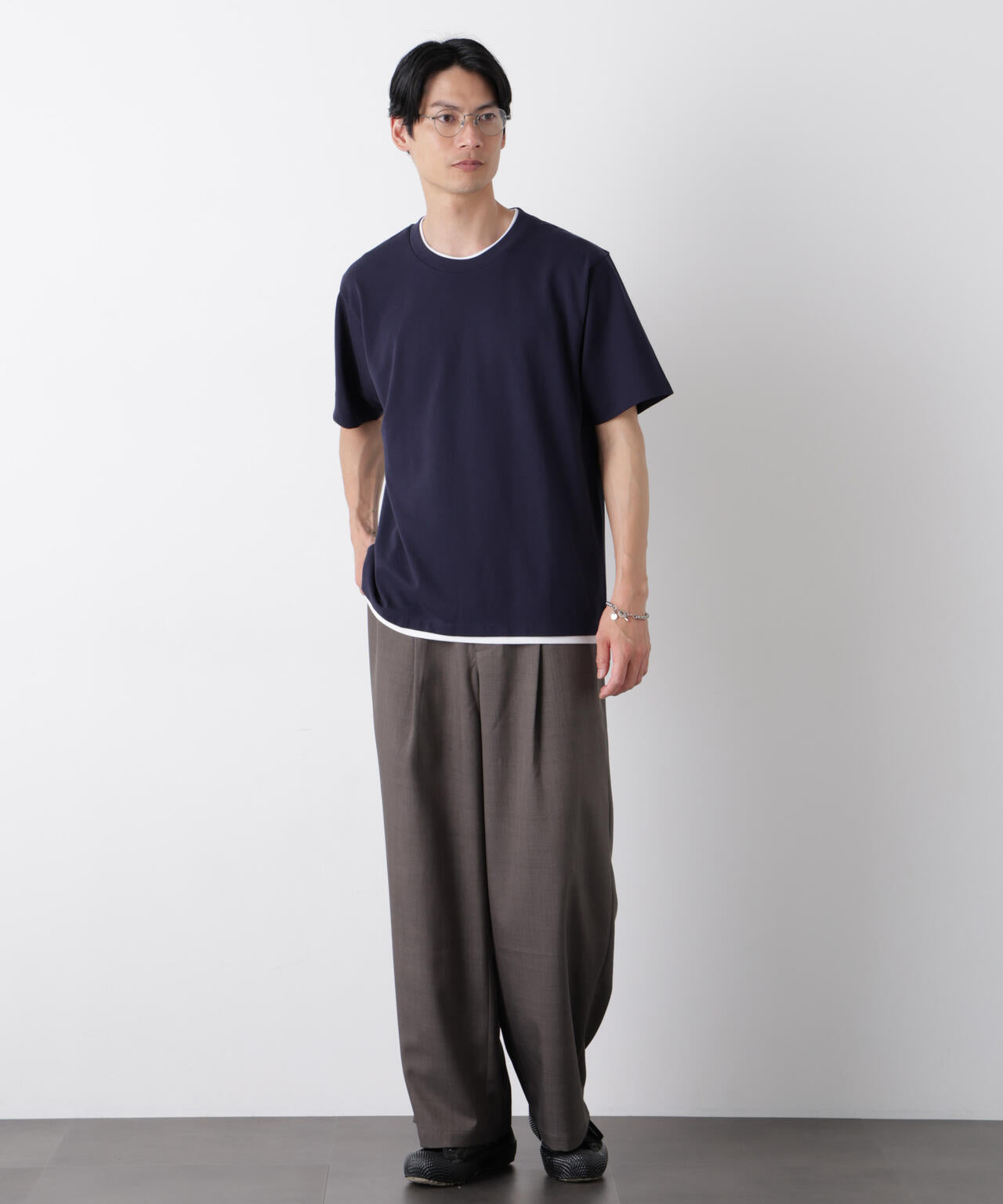 フェイクレイヤード鹿の子Tシャツ 半袖