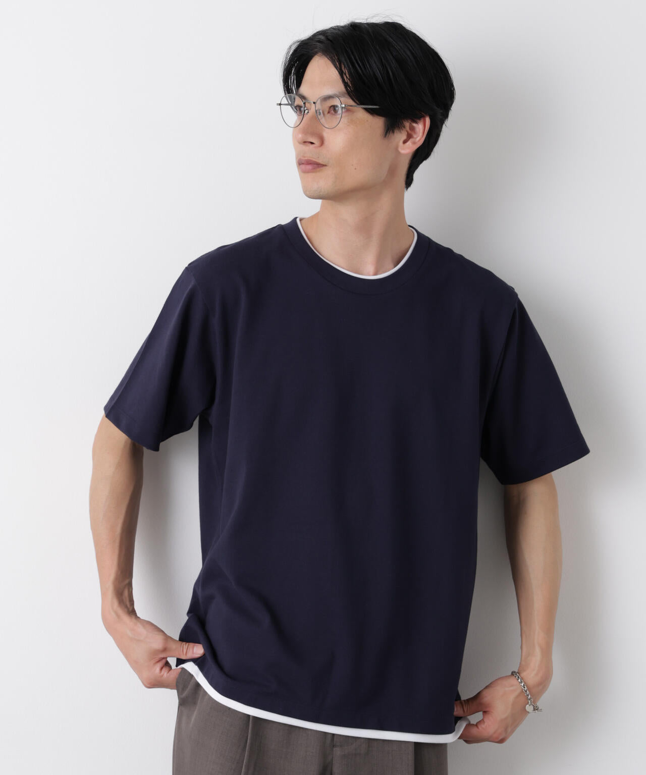 フェイクレイヤード鹿の子Tシャツ 半袖