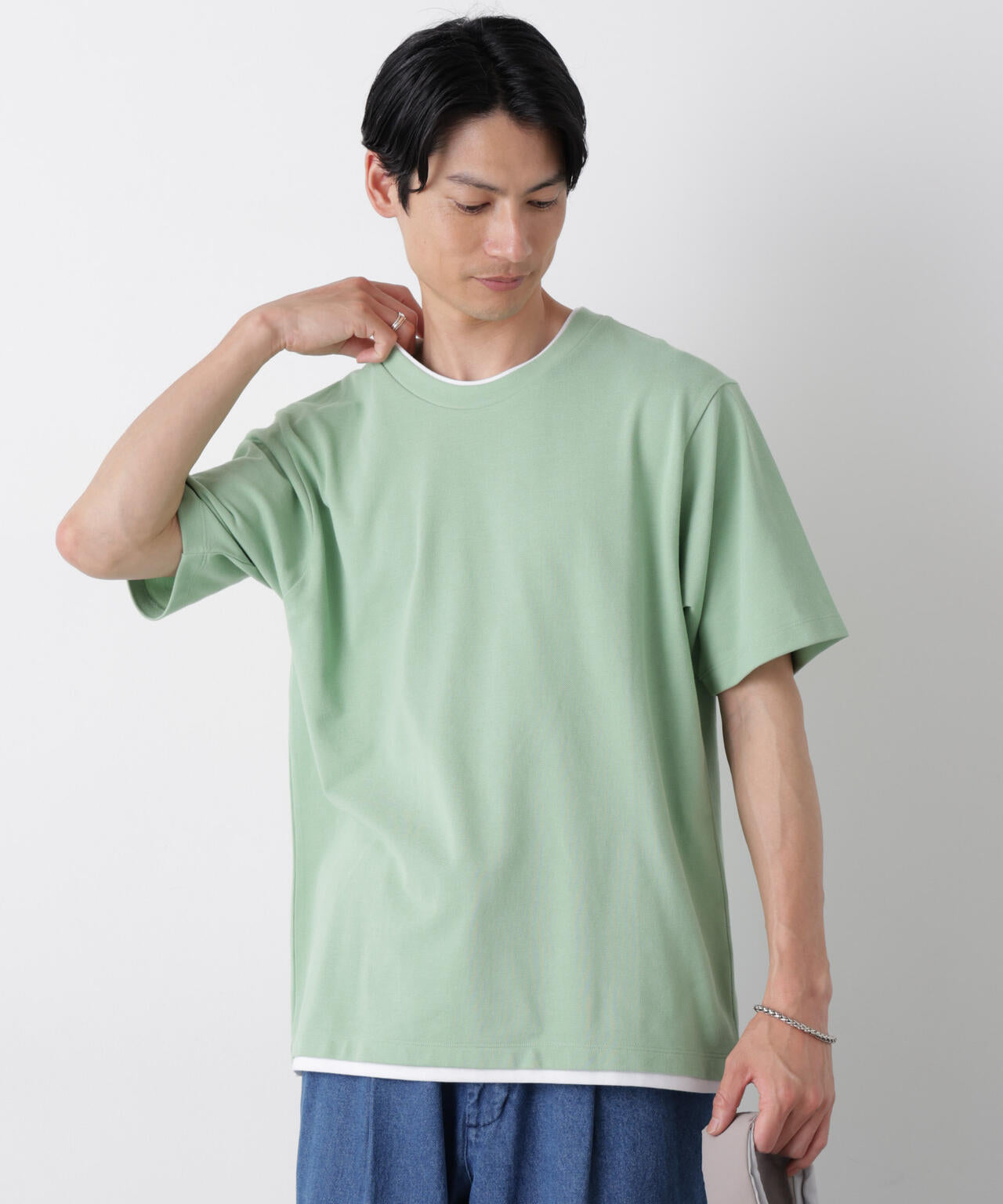 フェイクレイヤード鹿の子Tシャツ 半袖