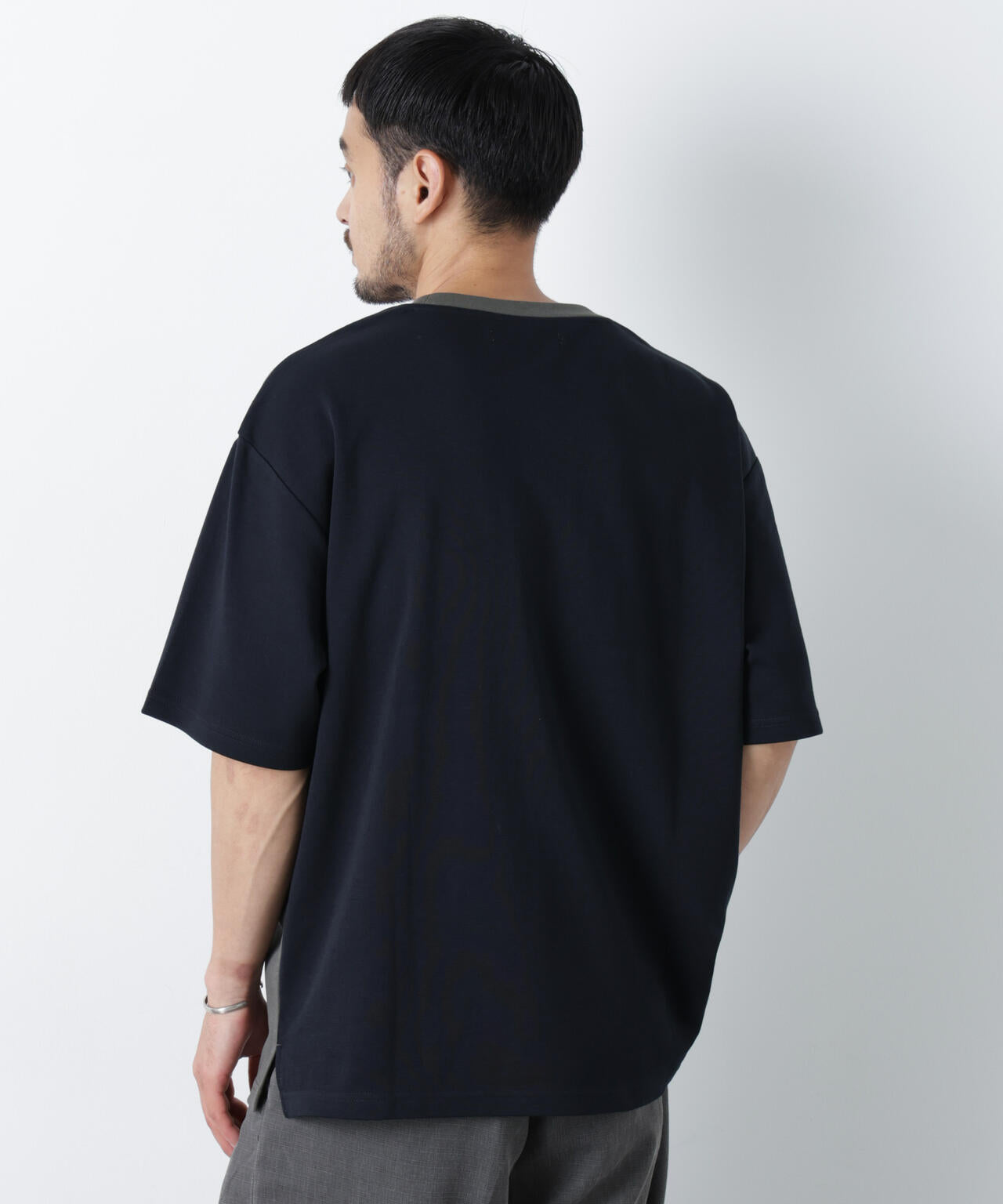 2トーンシルケット切り替えTシャツ 半袖