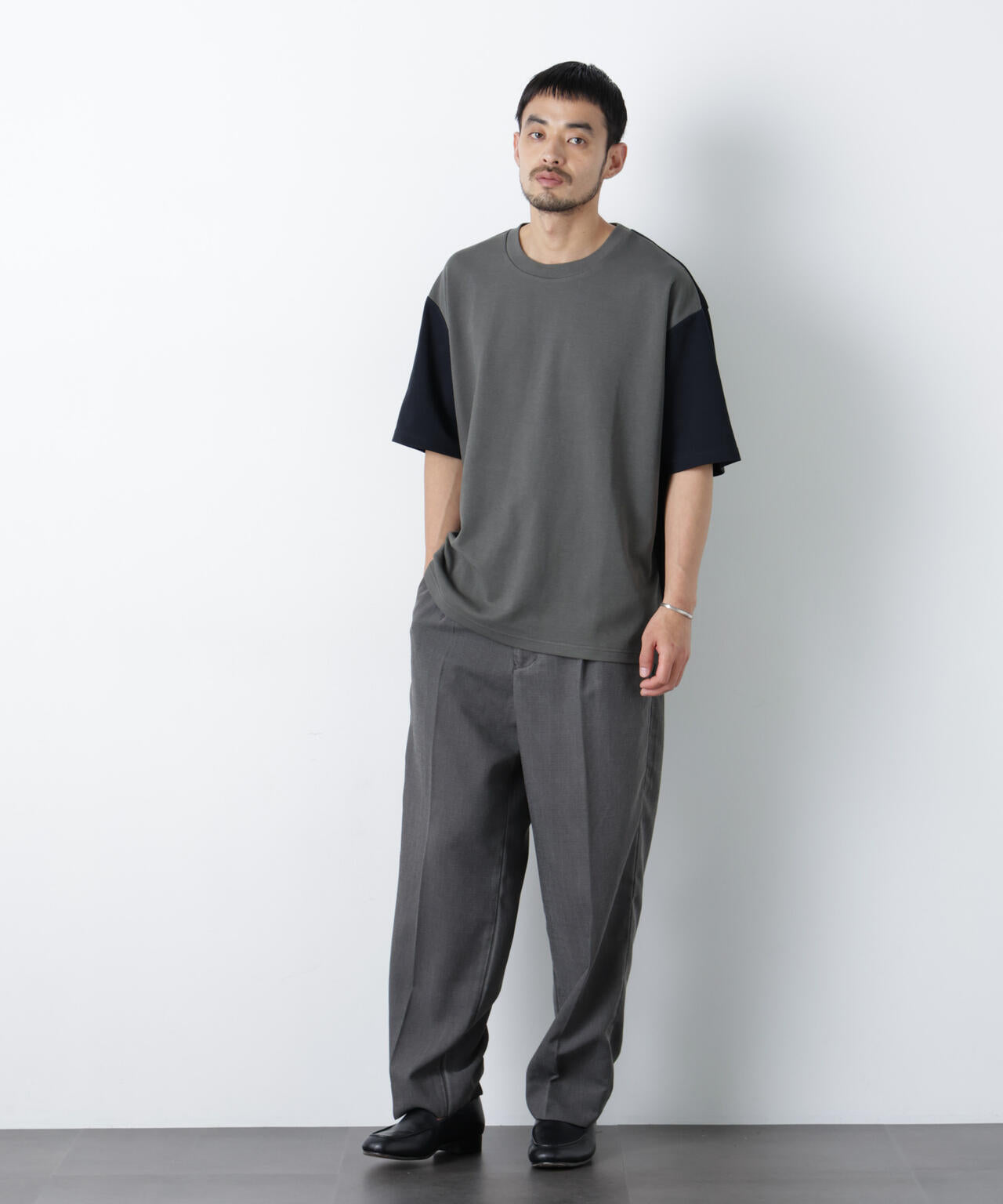 2トーンシルケット切り替えTシャツ 半袖