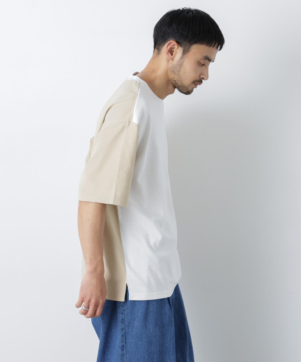 2トーンシルケット切り替えTシャツ 半袖