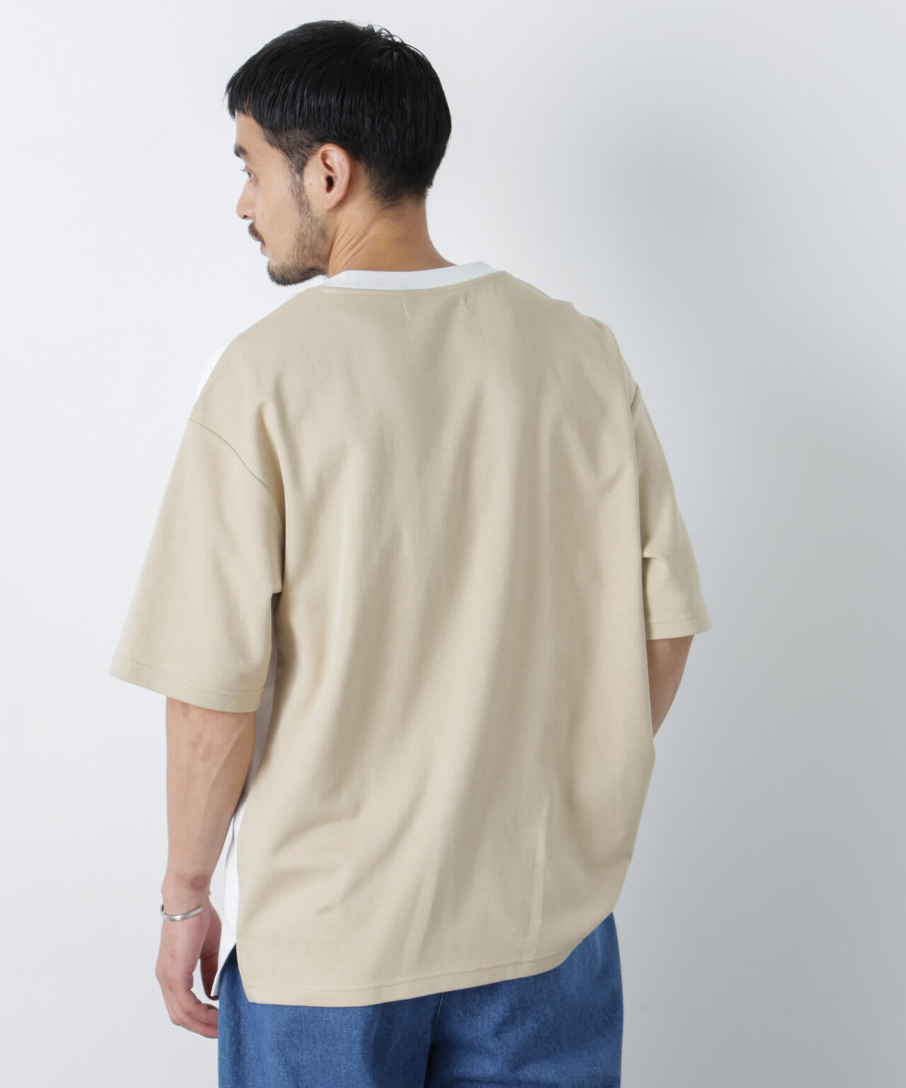 2トーンシルケット切り替えTシャツ 半袖