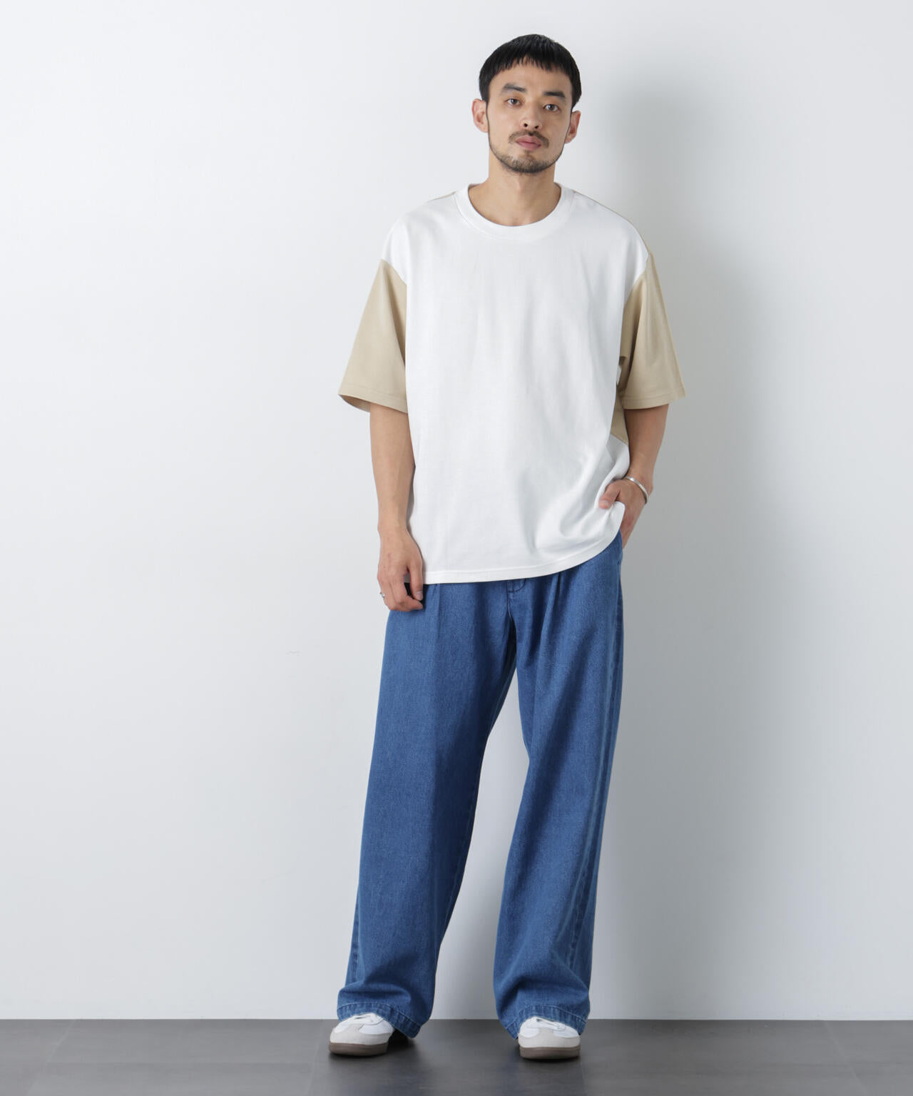 2トーンシルケット切り替えTシャツ 半袖