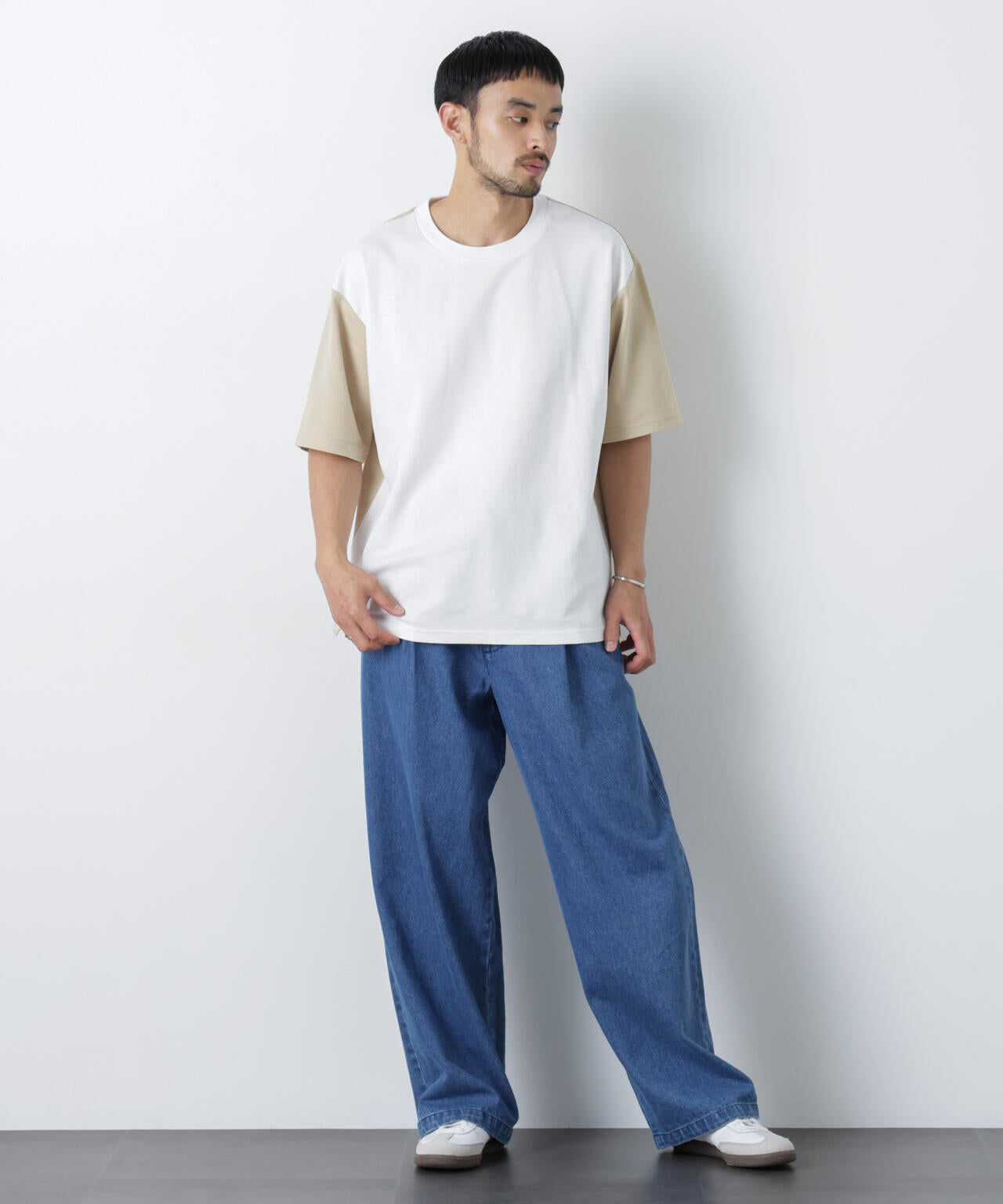 2トーンシルケット切り替えTシャツ 半袖