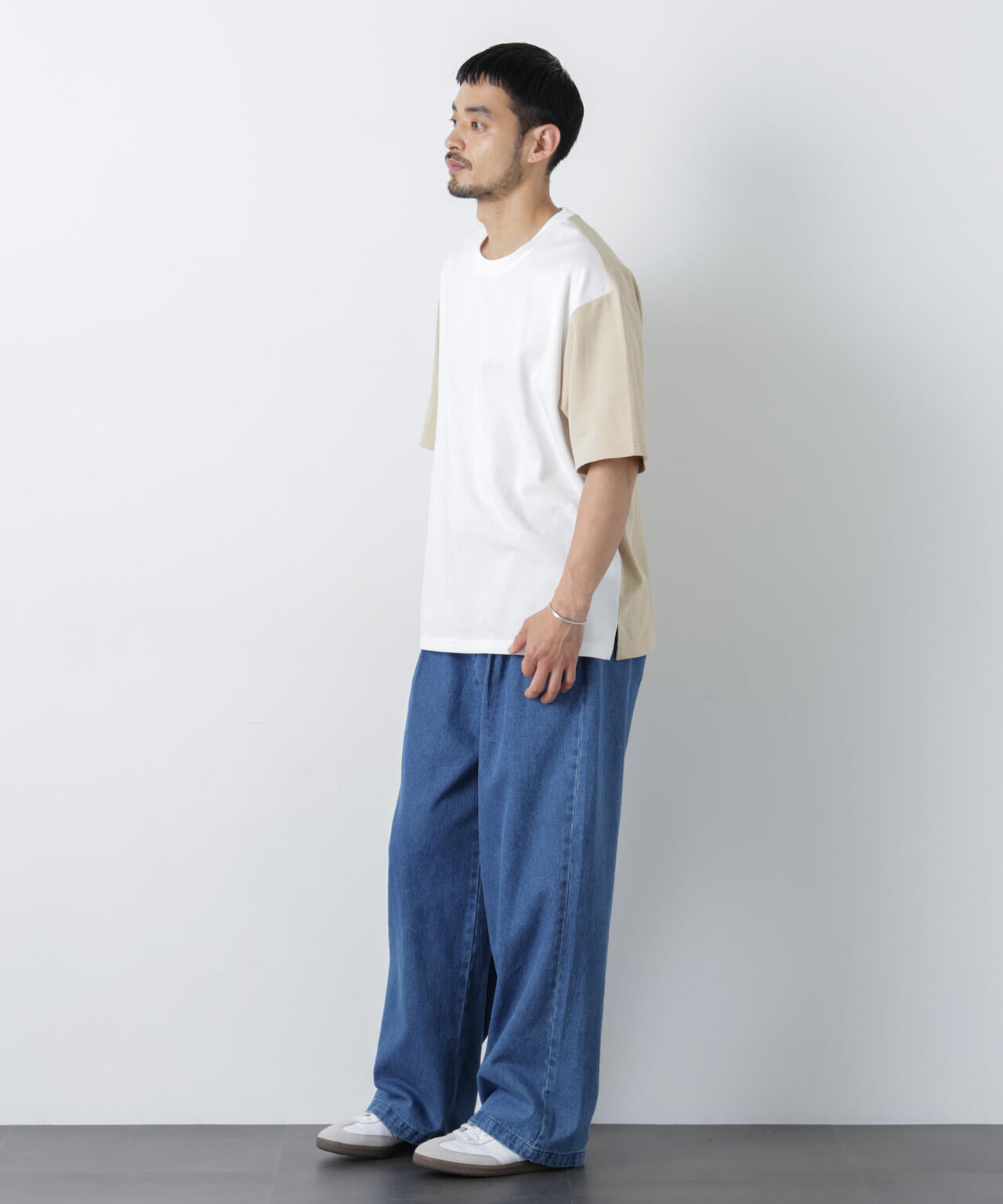 2トーンシルケット切り替えTシャツ 半袖