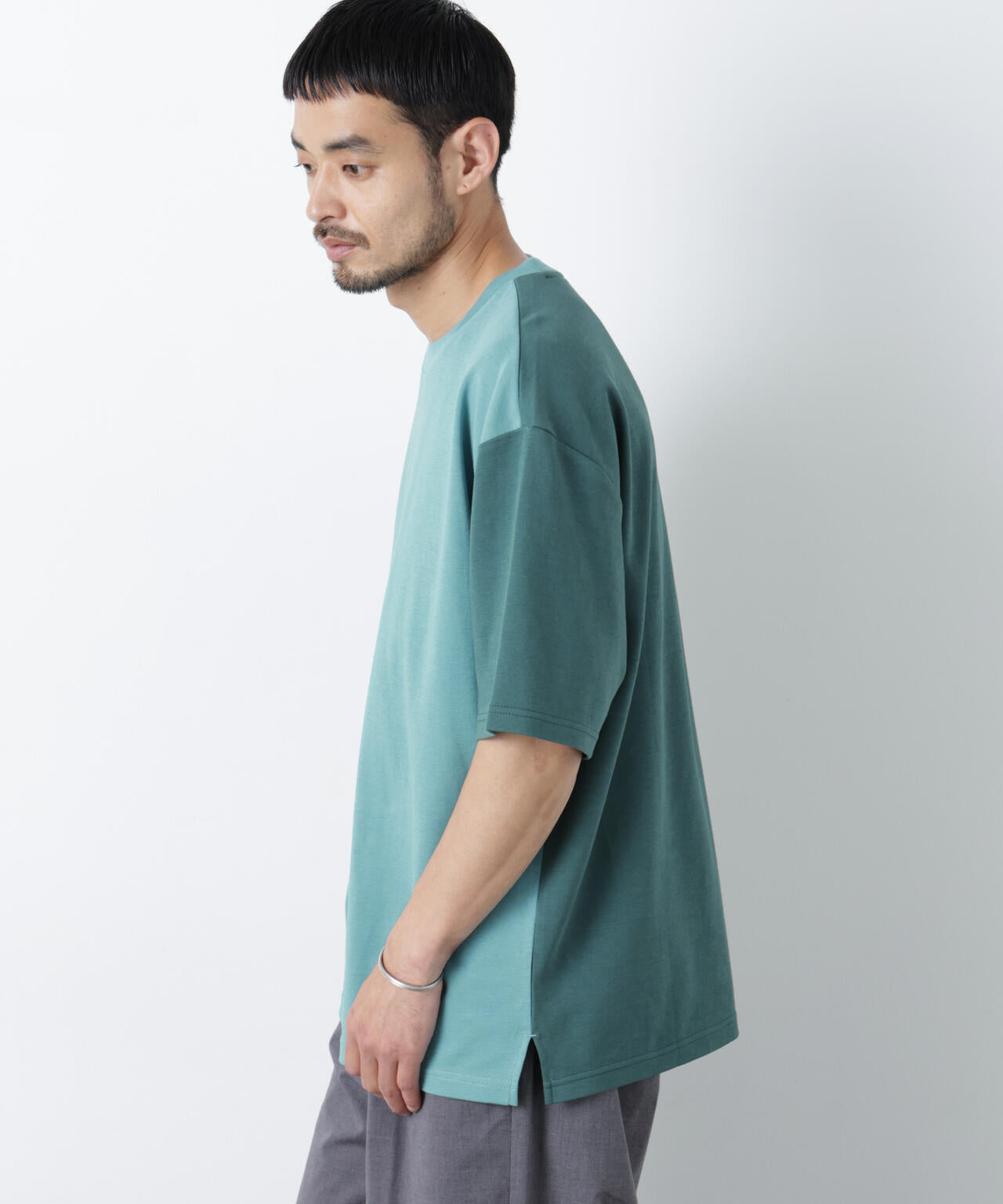 2トーンシルケット切り替えTシャツ 半袖