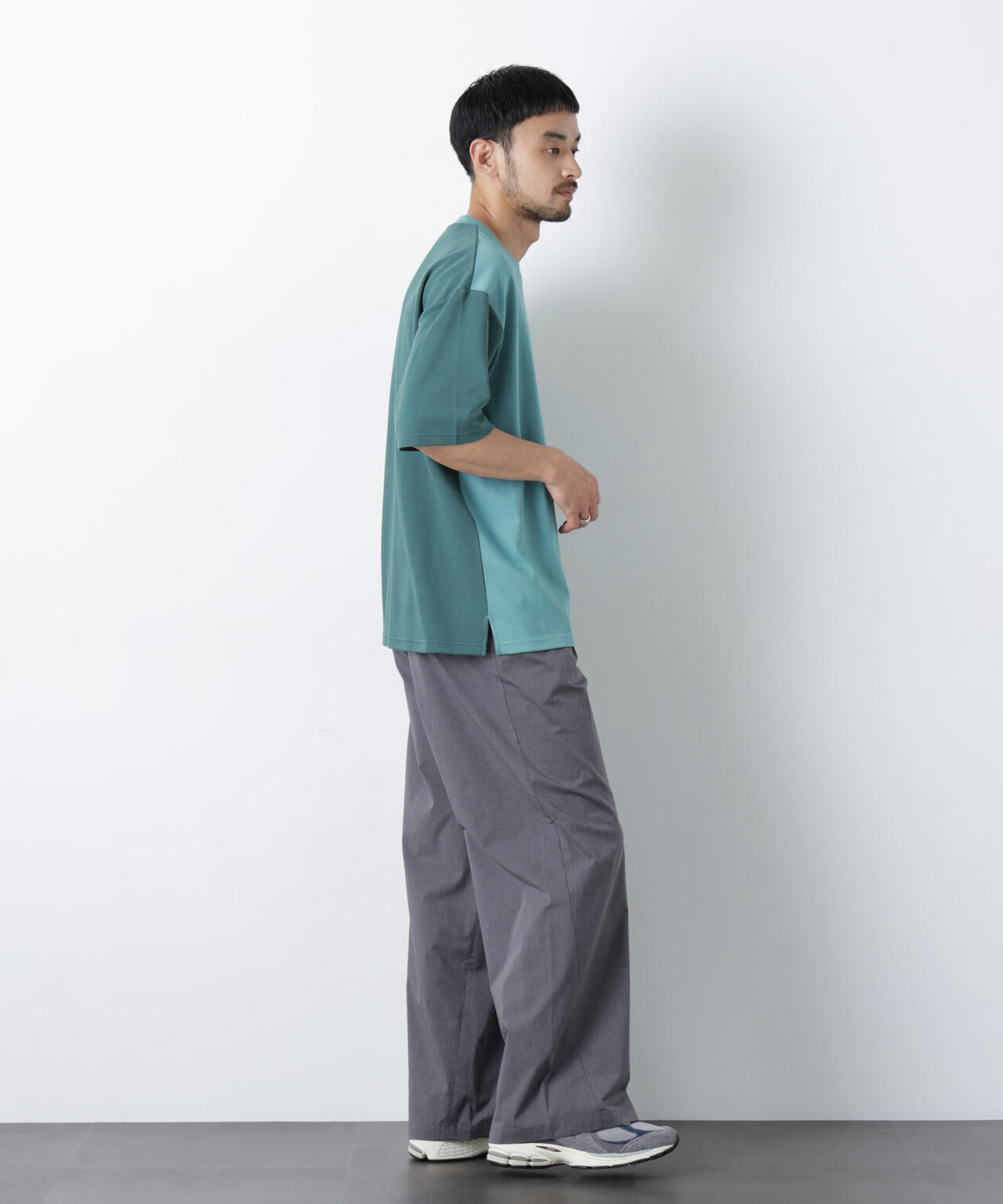 2トーンシルケット切り替えTシャツ 半袖