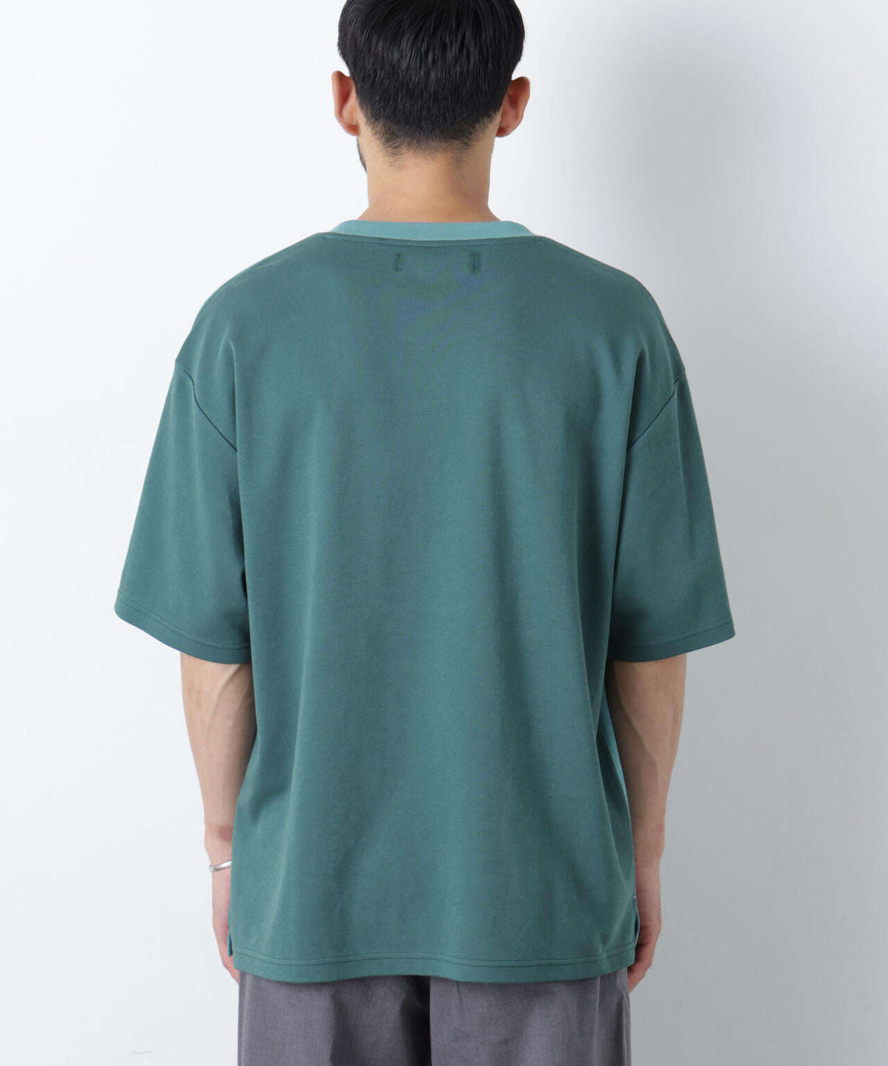 2トーンシルケット切り替えTシャツ 半袖